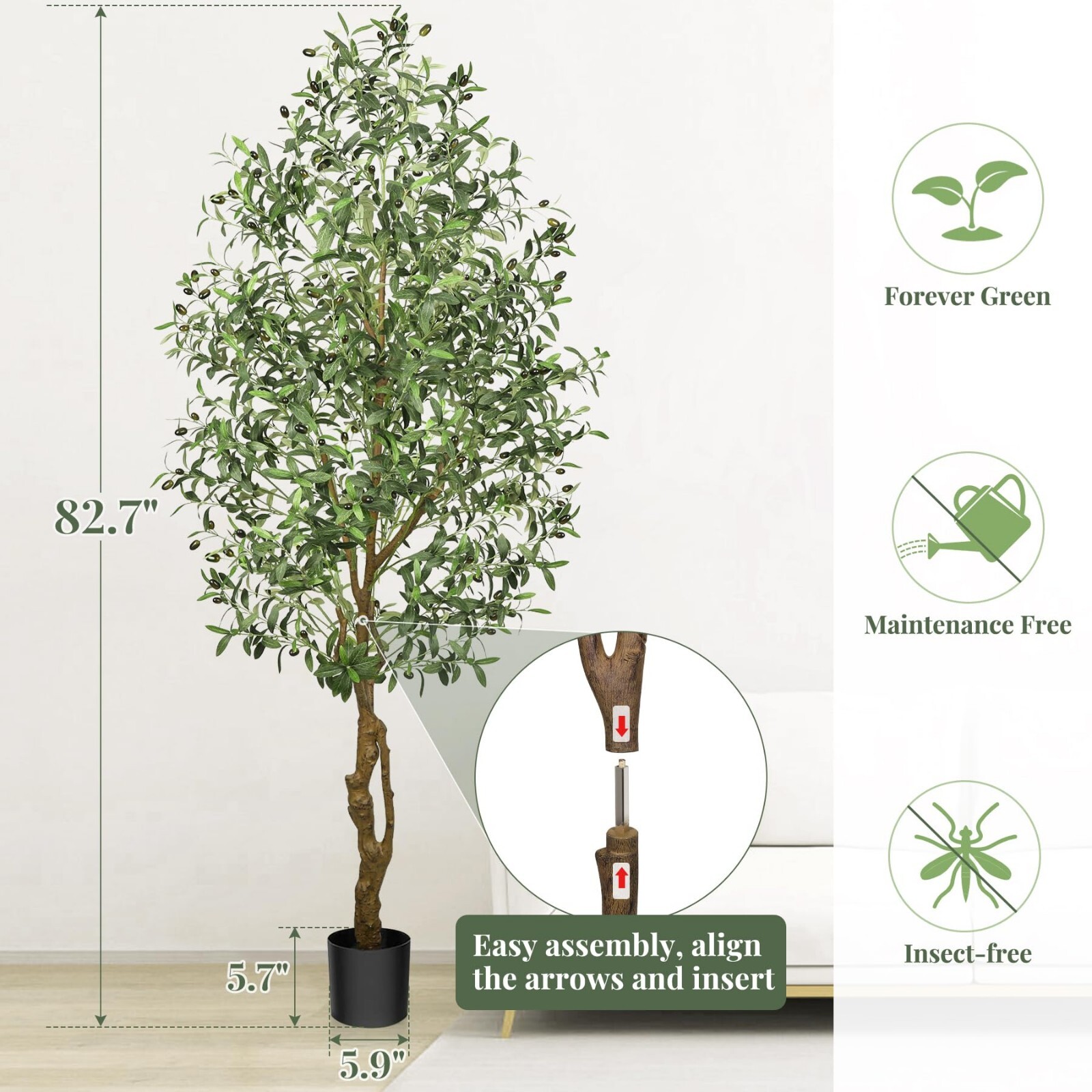 Pre-Owned Faux Olive Tree 6.9ft Artificial Indoor with Leaves and Fruits Home