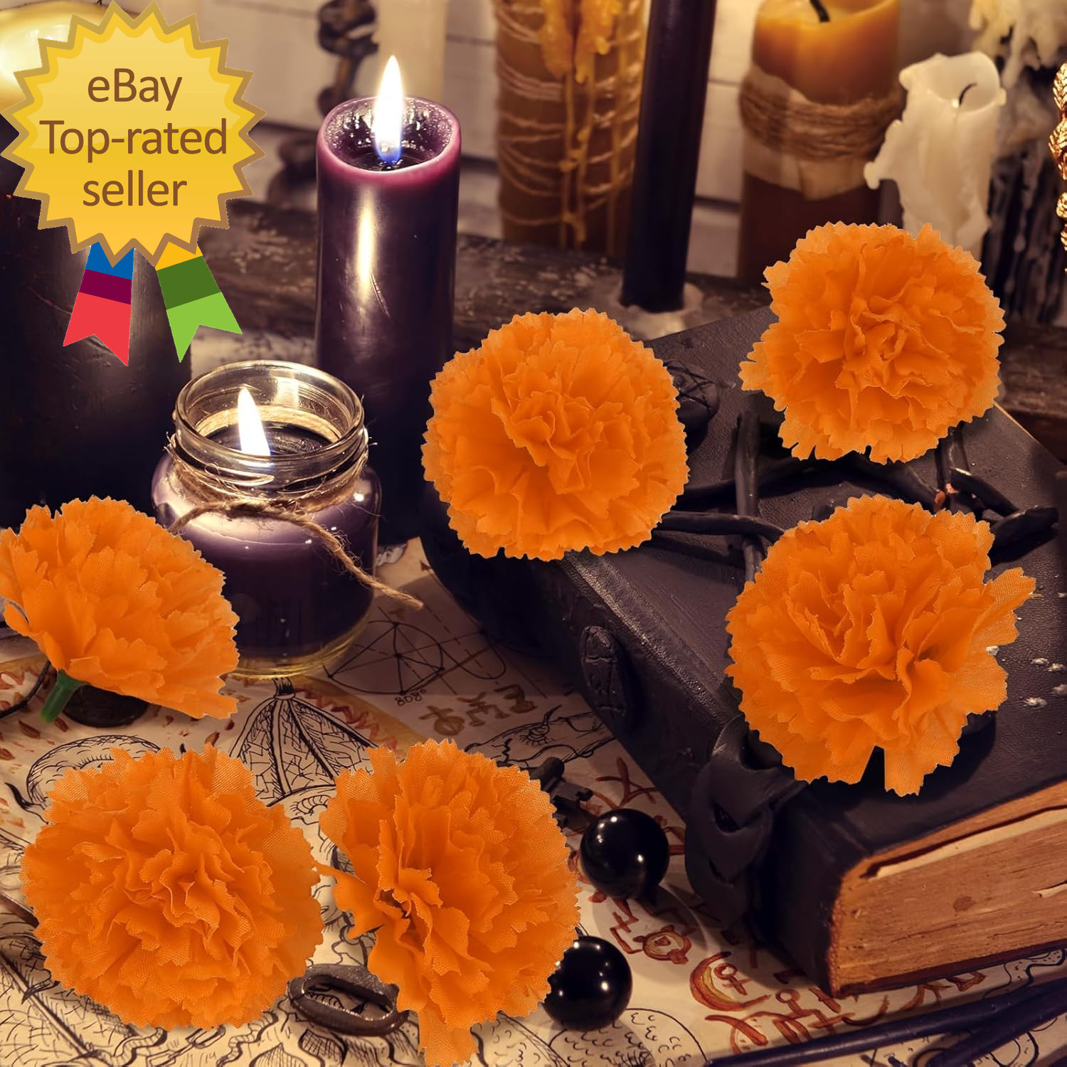 80 Pcs Artificial Marigold Flowers 2″ Silk Marigold Flower Heads with Stems