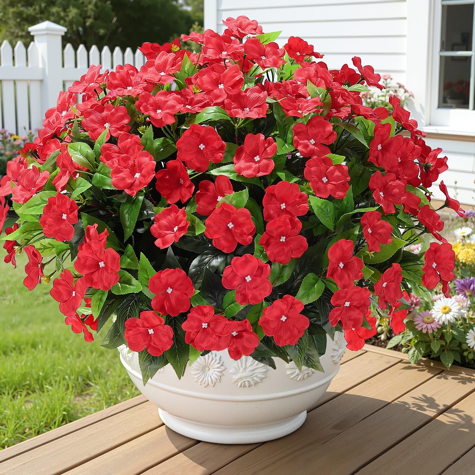 Alupssuc 8 Bundles Artificial Impatiens Flowers Faux Silk Plant for Indoor Ou…