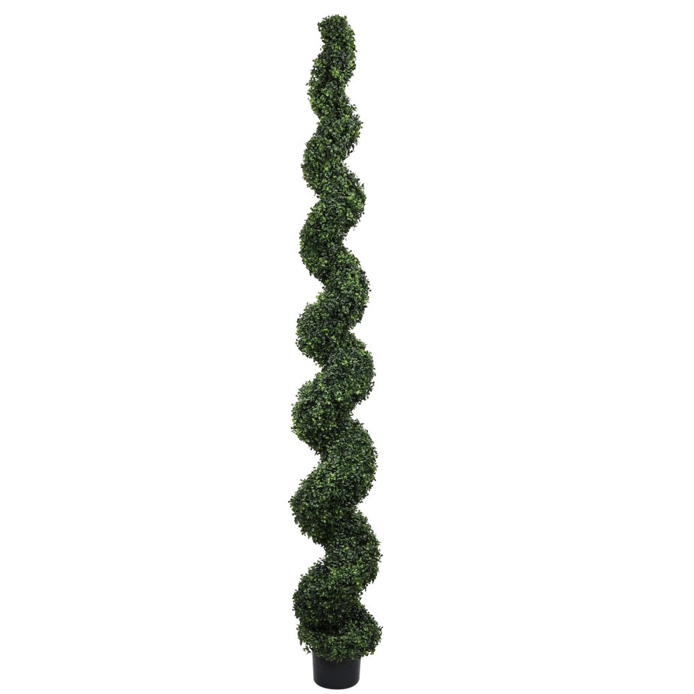7FT Spiral Topiary Trees Artificial Outdoor Faux Plants Twisted Green Potted