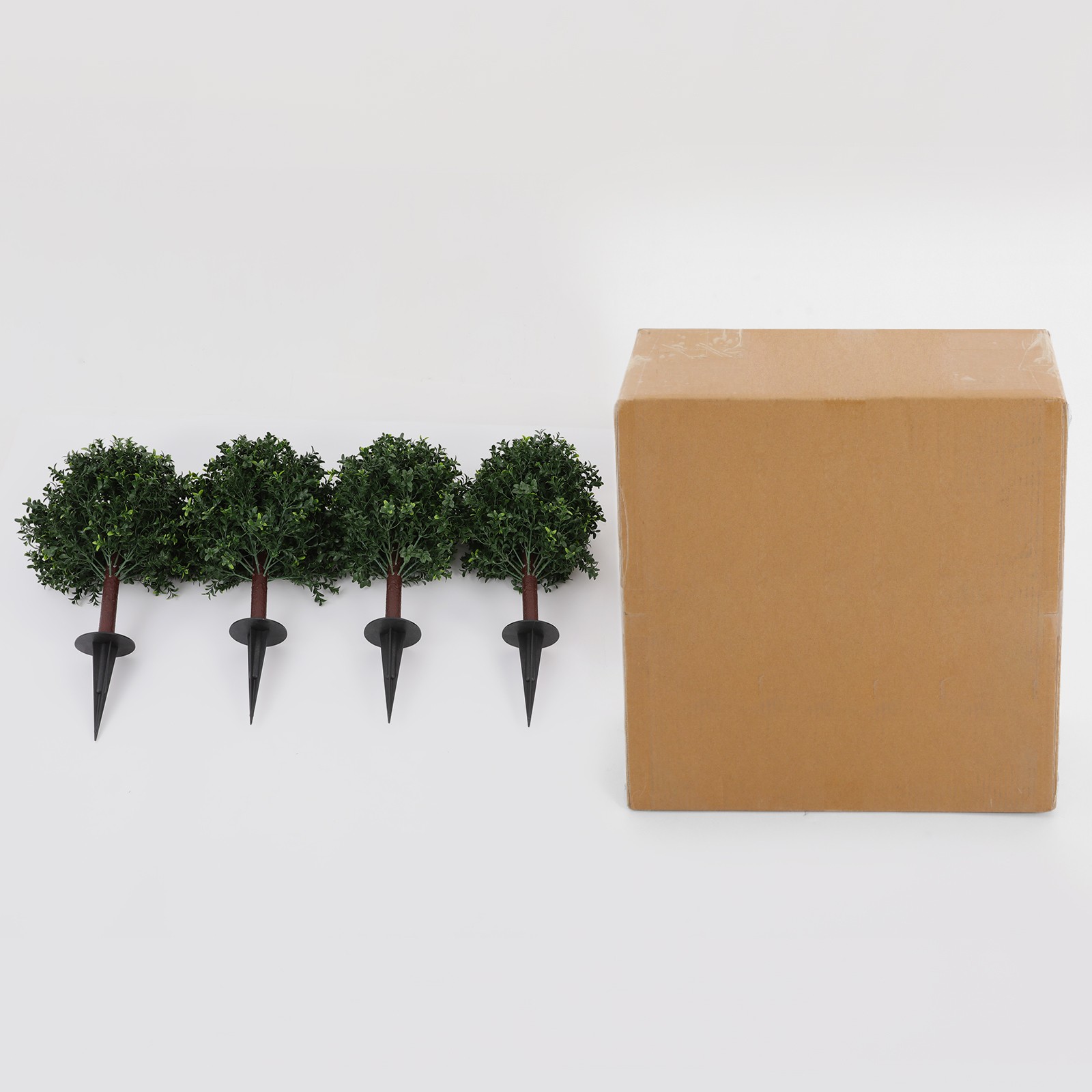 4 Pcs 25.6inch Artificial Boxwood Topiary Ball Trees with Ground Spikes