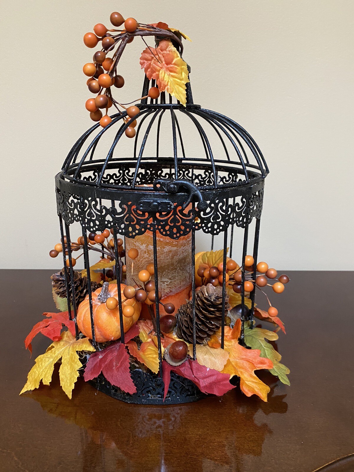 Vintage Halloween Birdcage with Fall Scented Pillar Candle