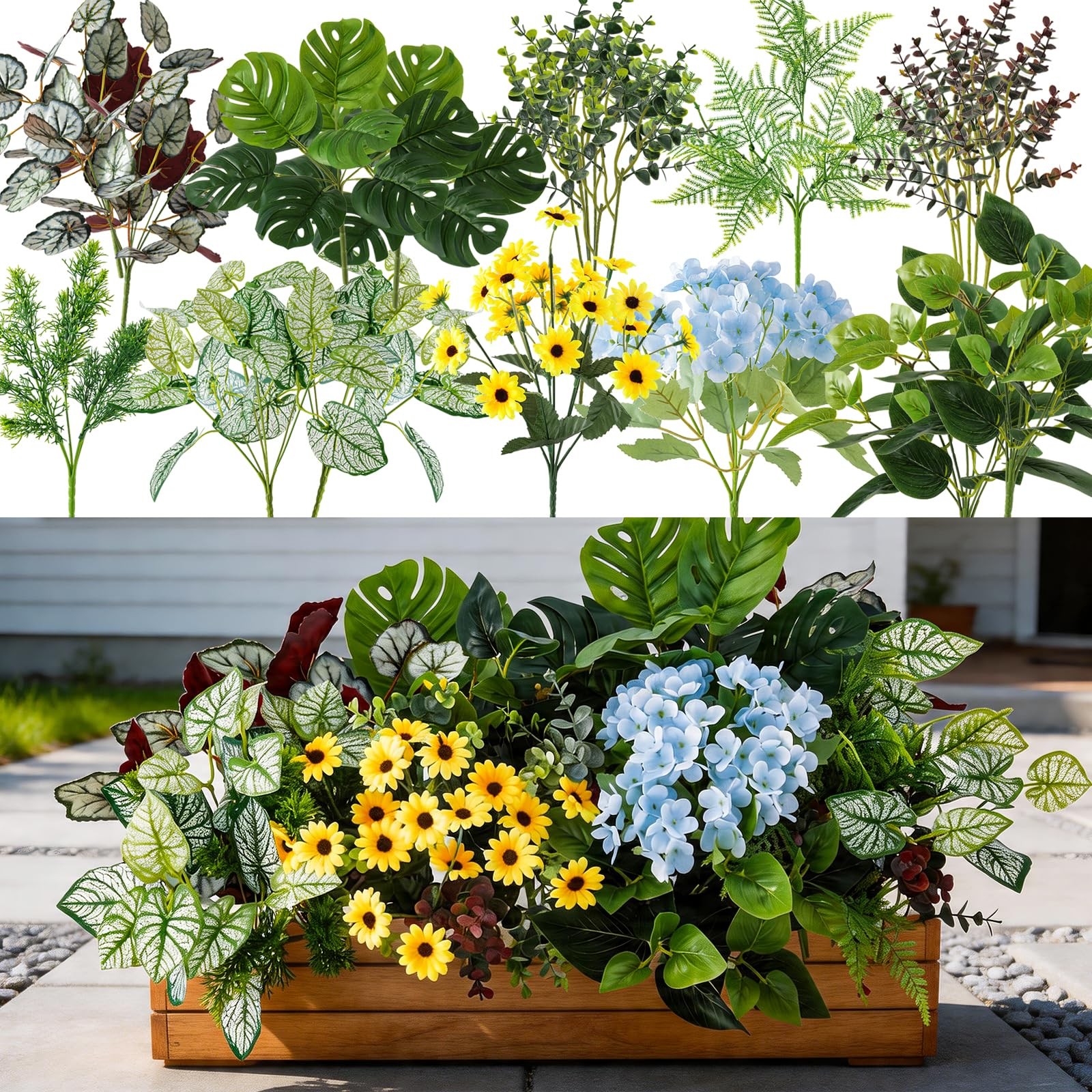 24 Pcs Outdoor Artificial Plants UV Resistant Fake Greenery Stems Faux Shrubs…
