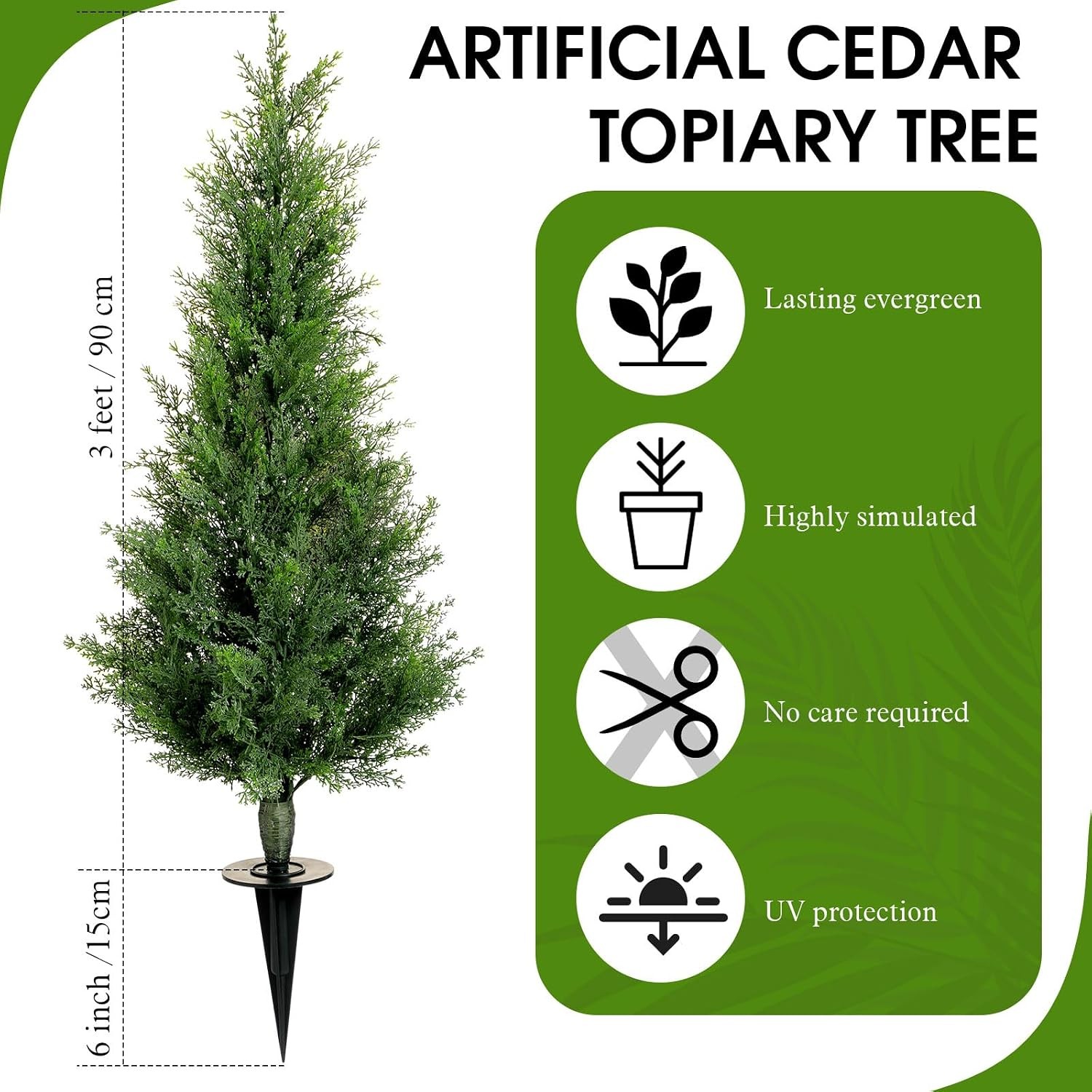 2 Set 3 ft Artificial Cedar Trees with Ground Spike Summer Yard Decoaration UV