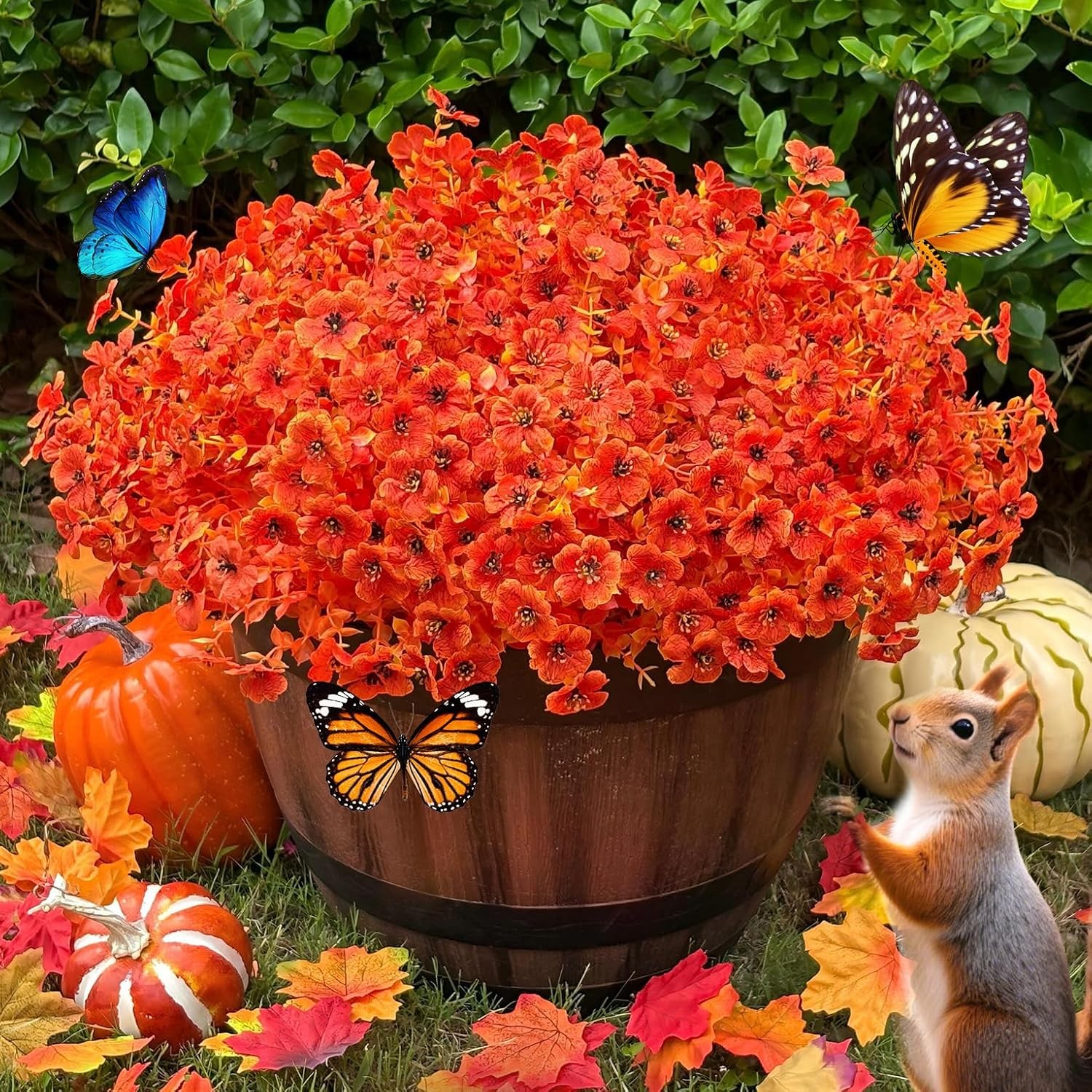 Artificial Orange Yellow Fall Mums Faux Mum Bundles for Outdoor Planters