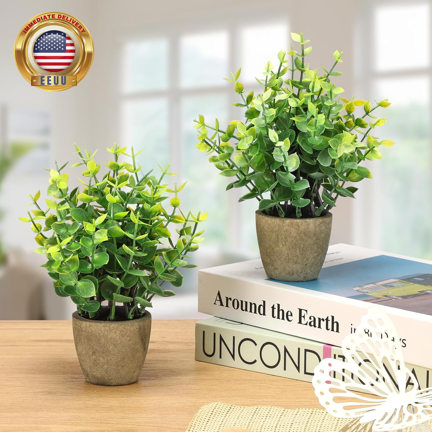 2 Pack Fake Plants Ceramic Mini Artificial Greenery Potted Plants for Home Decor