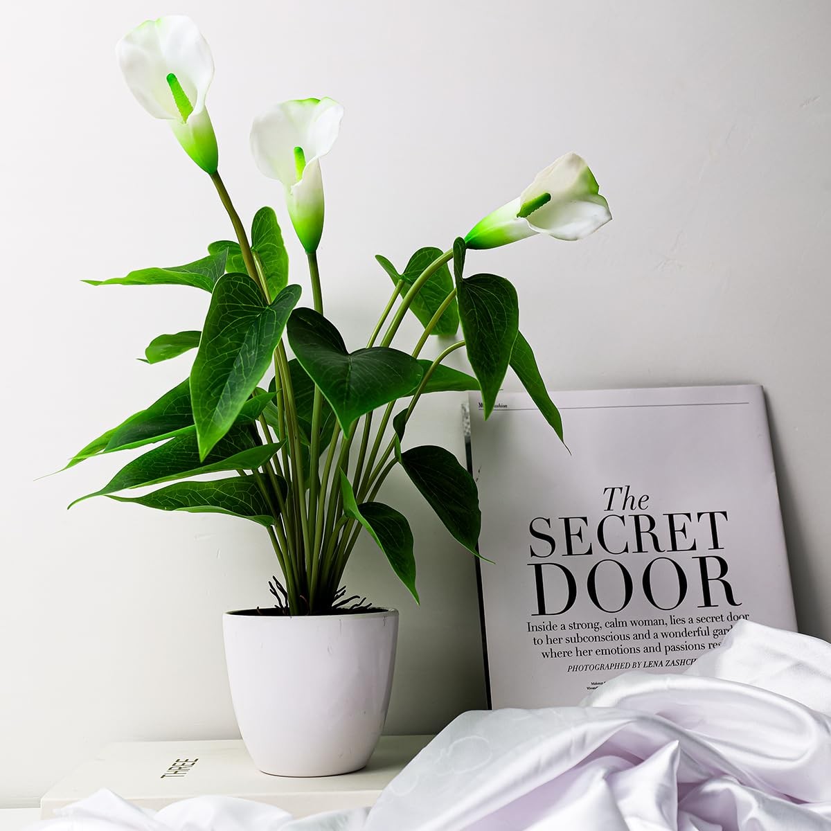 Artificial Flower Plants Calla Lily 16 Inch Fake Peace Lily Potted Plant Whit…