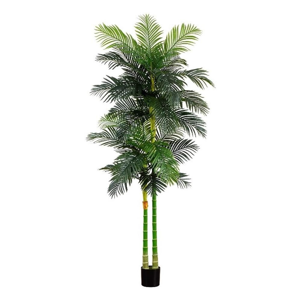 Nearly Natural 9ft Artificial Double Golden Cane Palm Tree in Green
