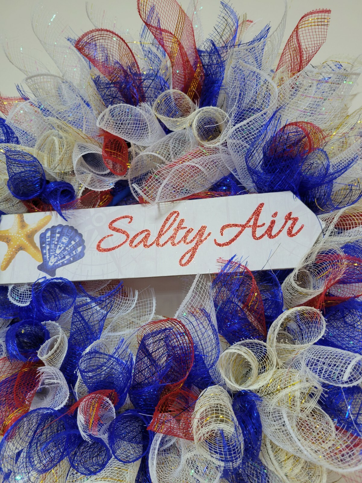 SALTY AIR blue white RED beige Spring Summer Mesh Front Door Wreath Wall Decor