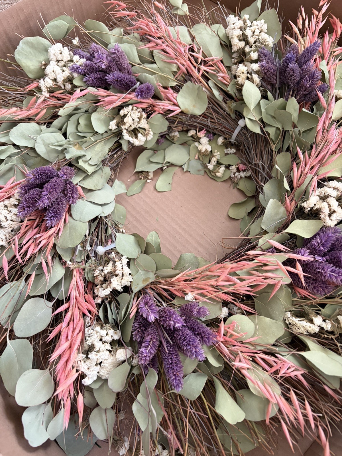 Garden Style Handcrafted Botanical Floral Dried Wreath Wall Decor Pink Purple