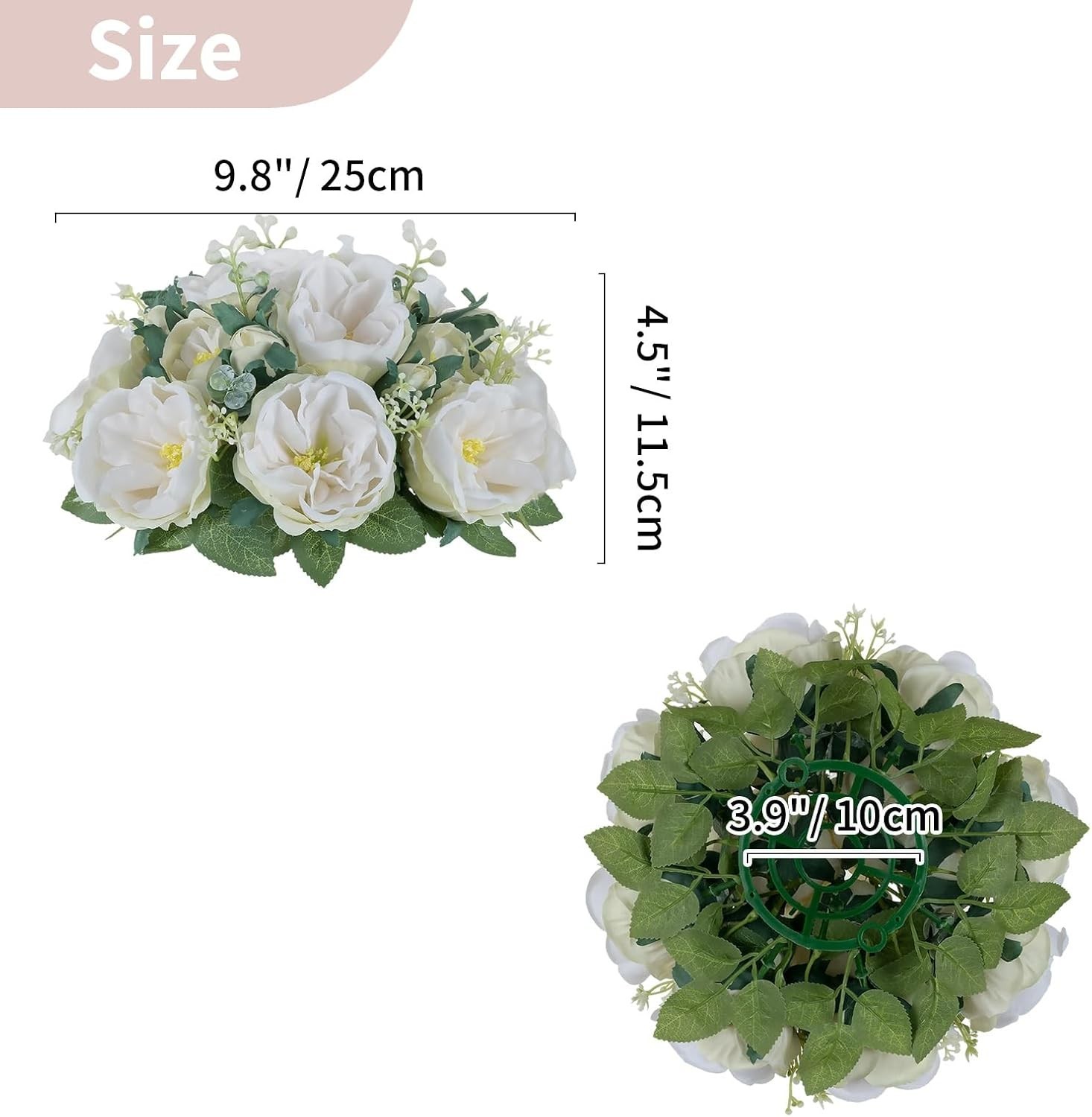 Artificial Flowers Ball Centerpieces: 10 Pcs 9.8 Inch Diameter Fake Kissing Rose
