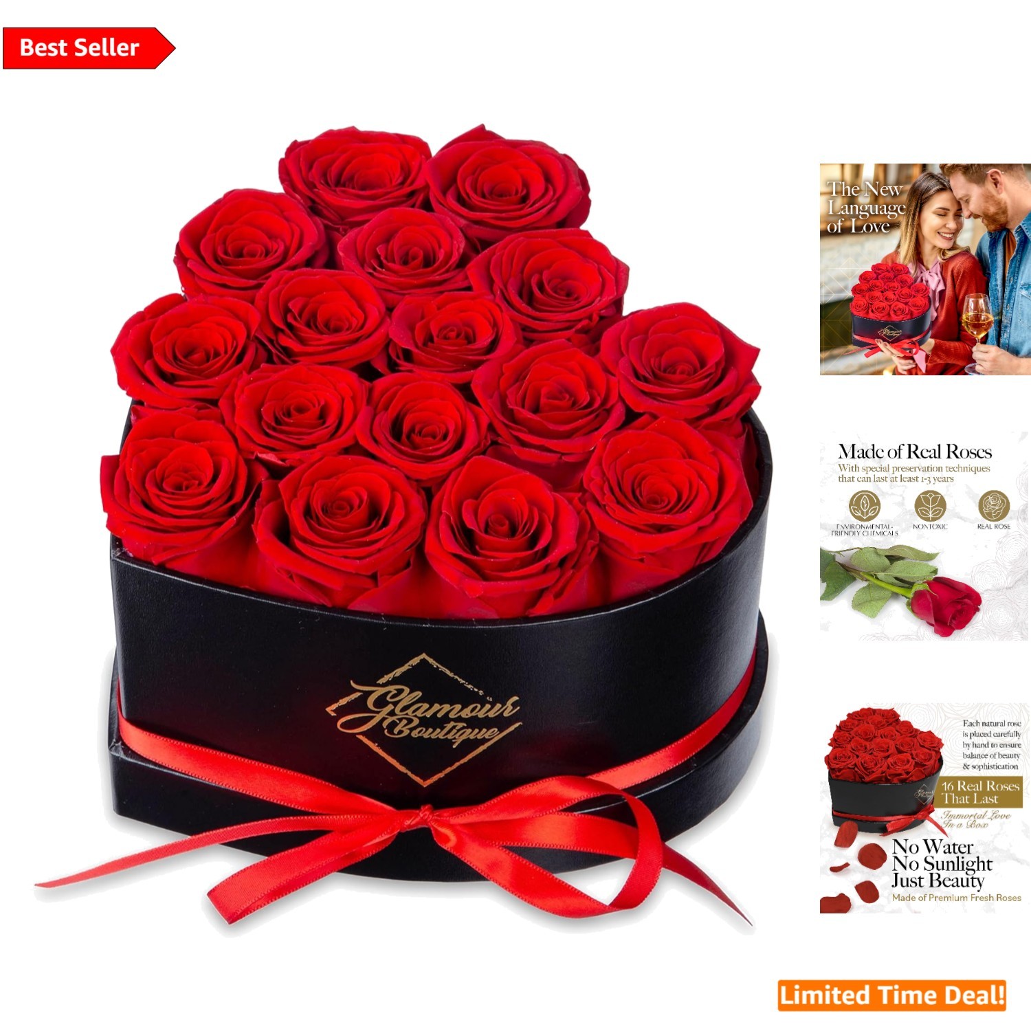 Elegant Heart Box of 16 Red Preserved Roses – Perfect Gift for Any Occasion
