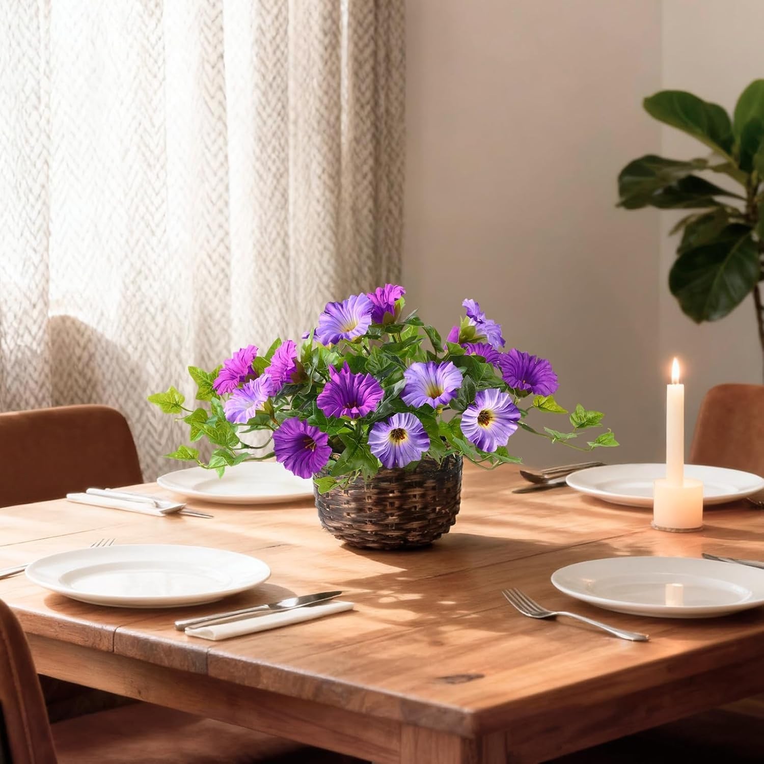 2 Set Artificial Outdoor Flowers with Hanging Basket, 2 Hanging Planters Faux…