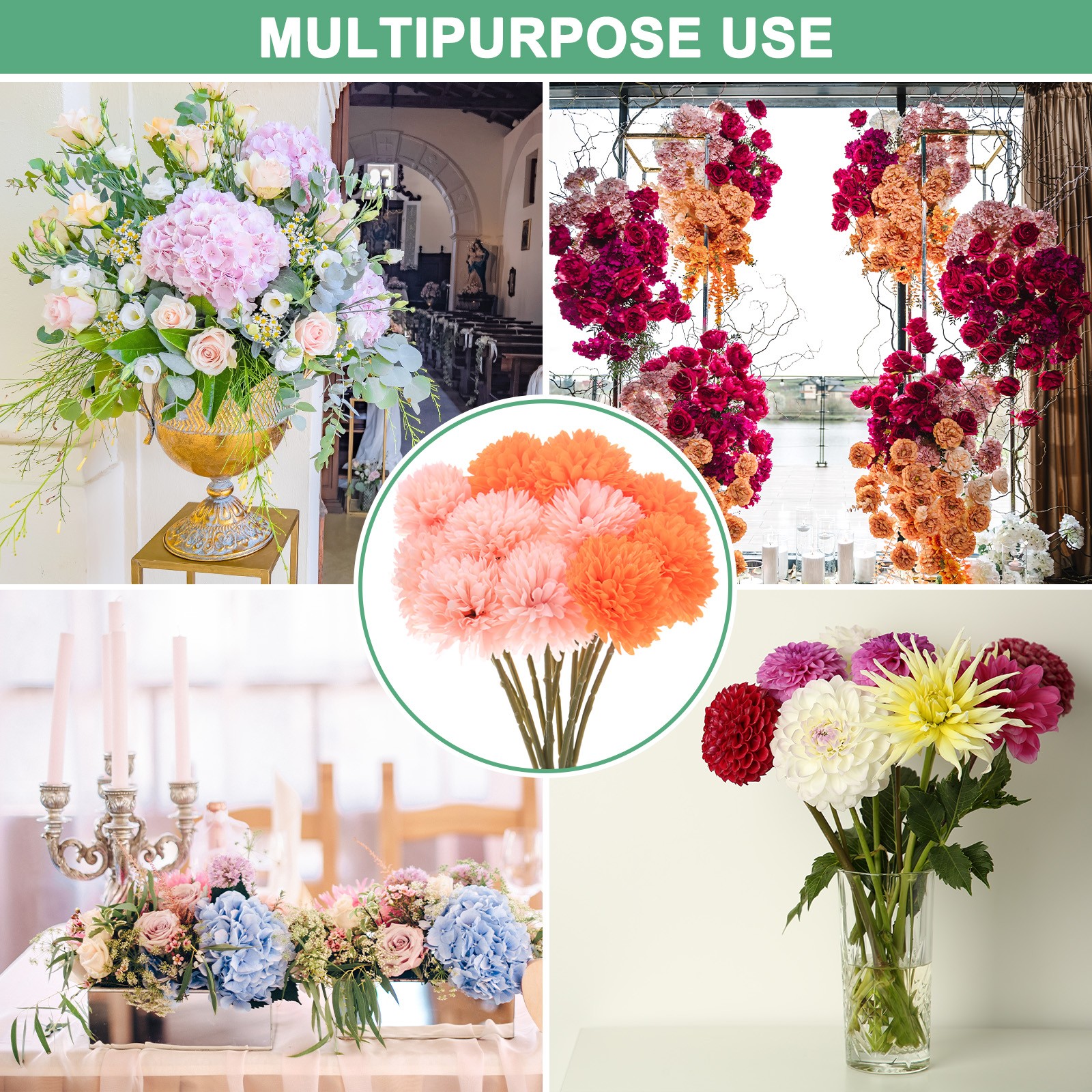 12-Pack Artificial Chrysanthemum Ball Flowers Champagne Pink,Orange