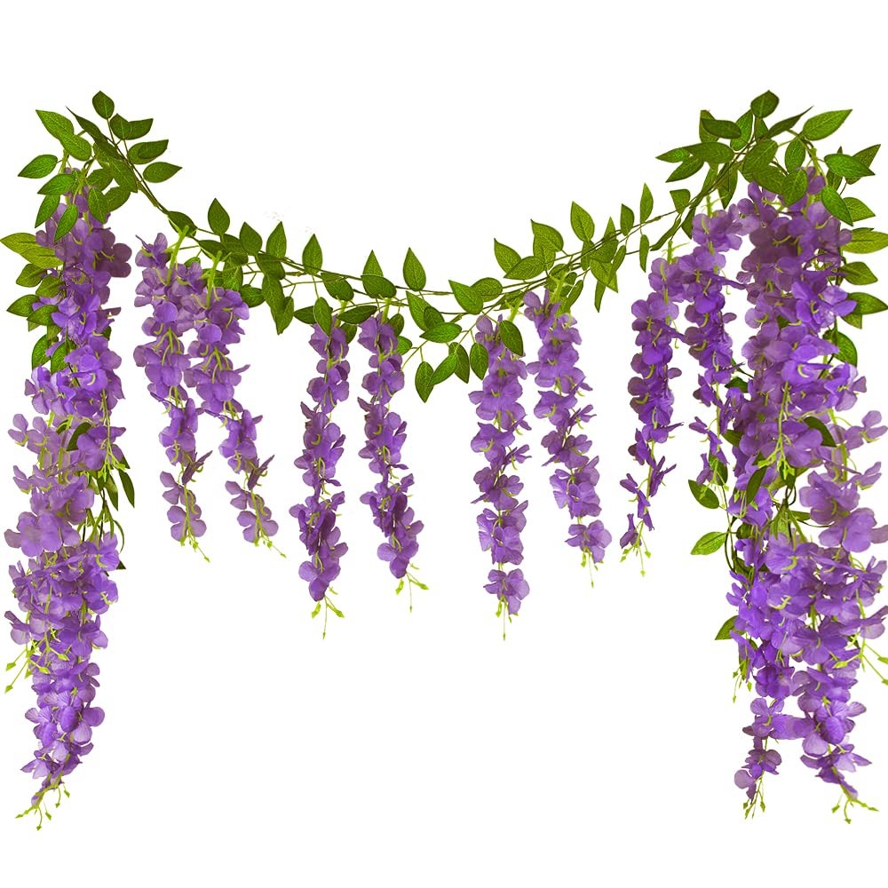 Artificial Wisteria Garland Hanging Flowers Vine Purple Fake Wisteria Floral