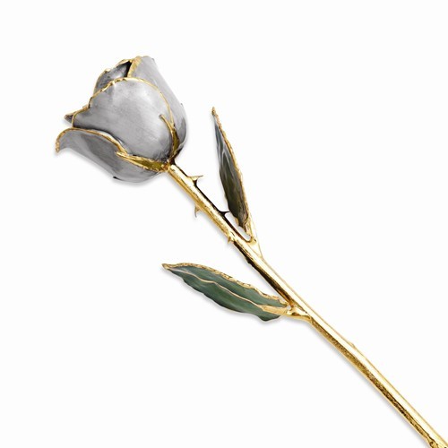 Burgundy and Pink Rose 24K Yellow Gold Trimmed Lacquered Long Stem Rose 12″