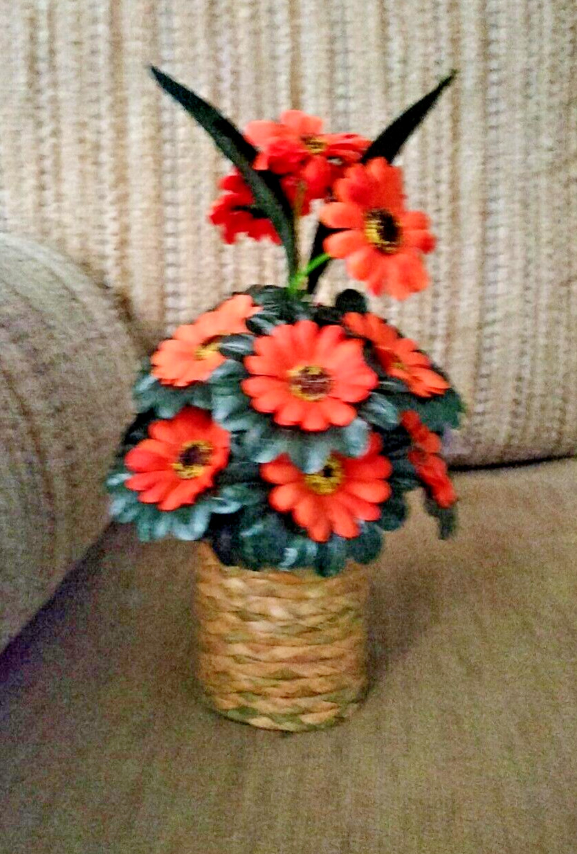 Artificial Orange Silk Mini Flower Pot Fake False Home Outdoor Memorial Decor