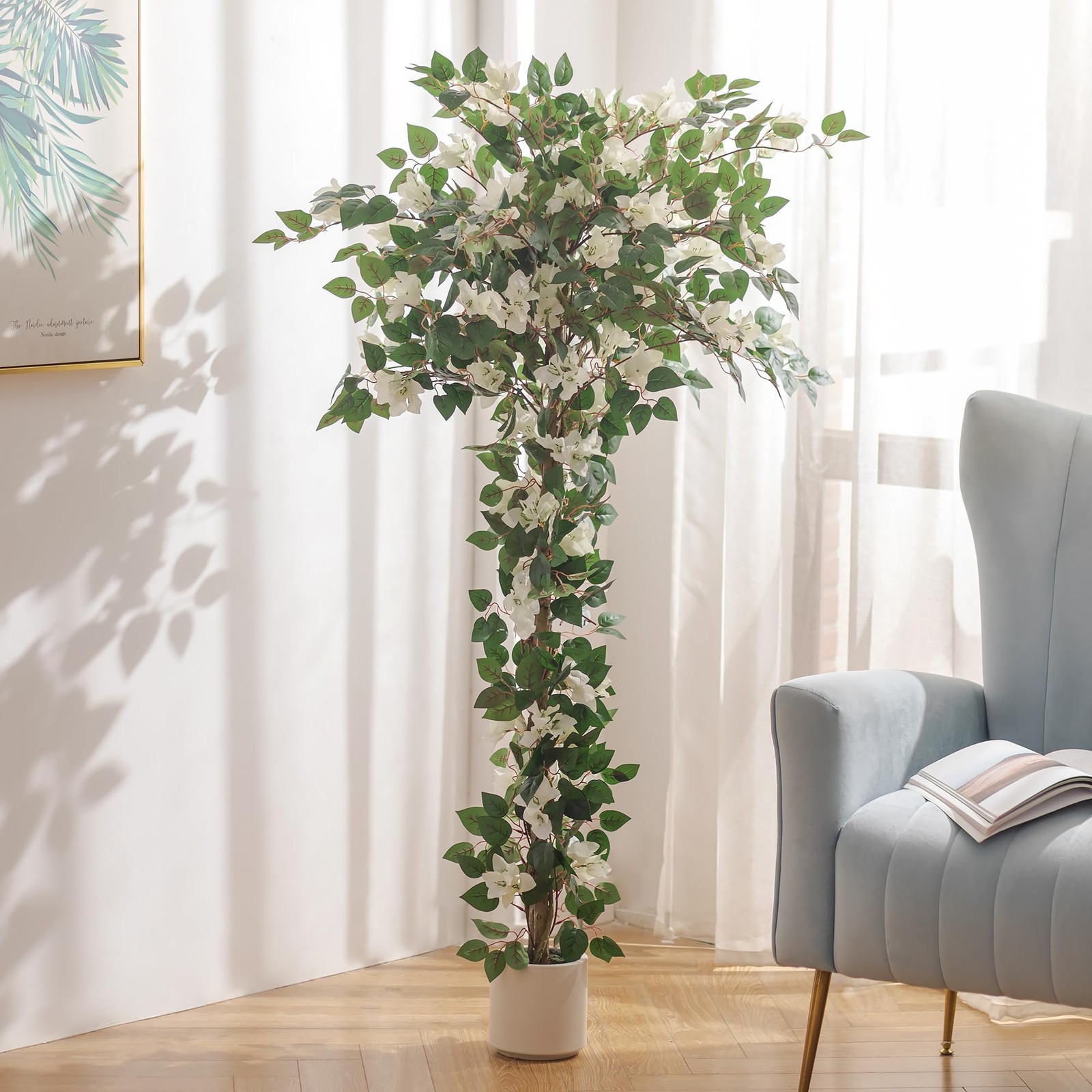 Bougainvillea Artificial Flower Tree: 5ft White Fake Flower Plant for Front P…