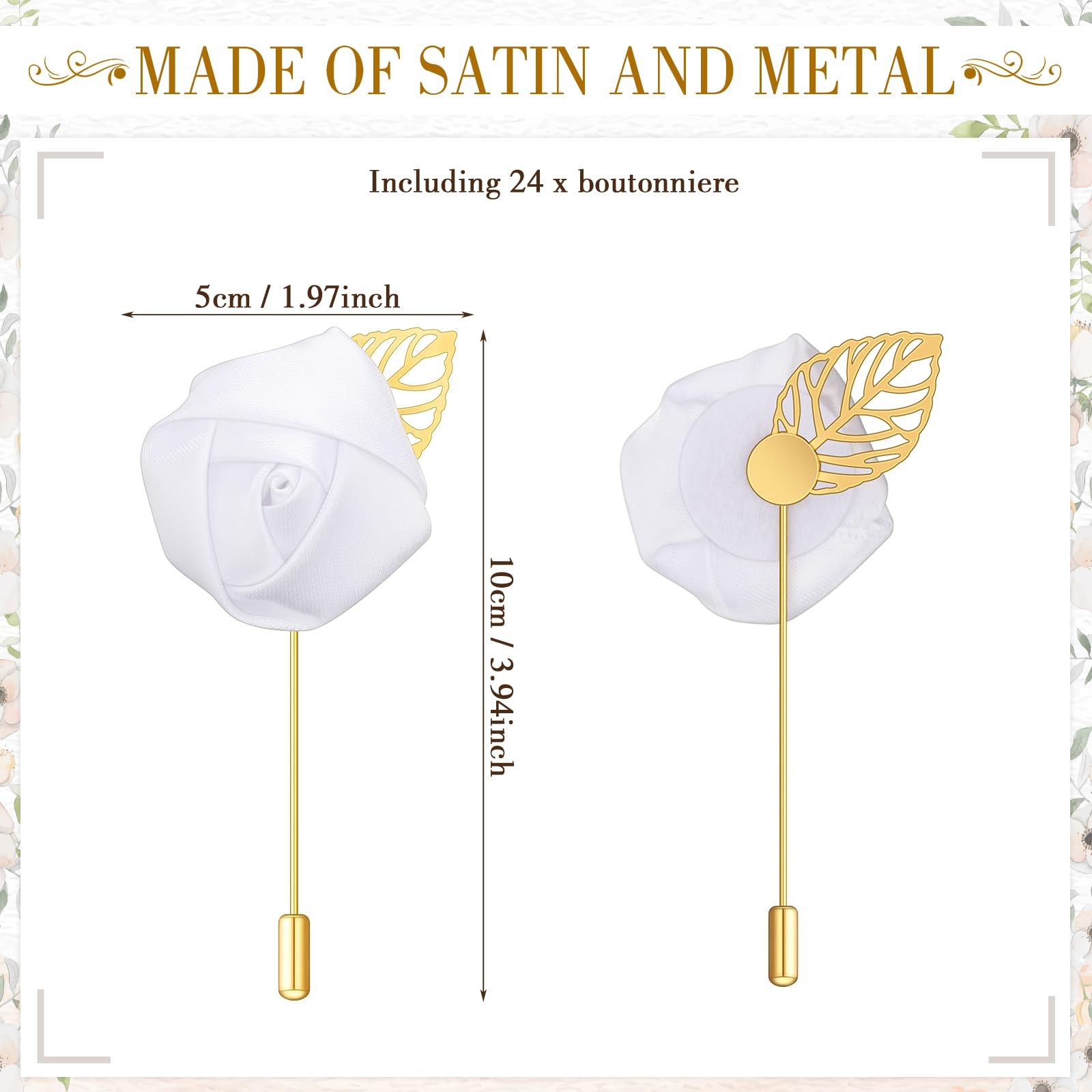24 Pcs White Rose Boutonniere, Wedding Buttonholes, Pocket, Men, Prom Party