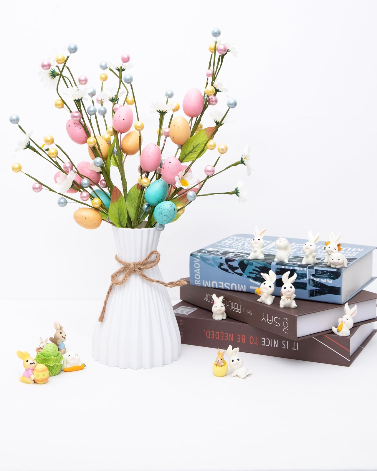 Artificial Easter Stems Spring Picks with Eggs and Colorful Berries Leaves Tw…
