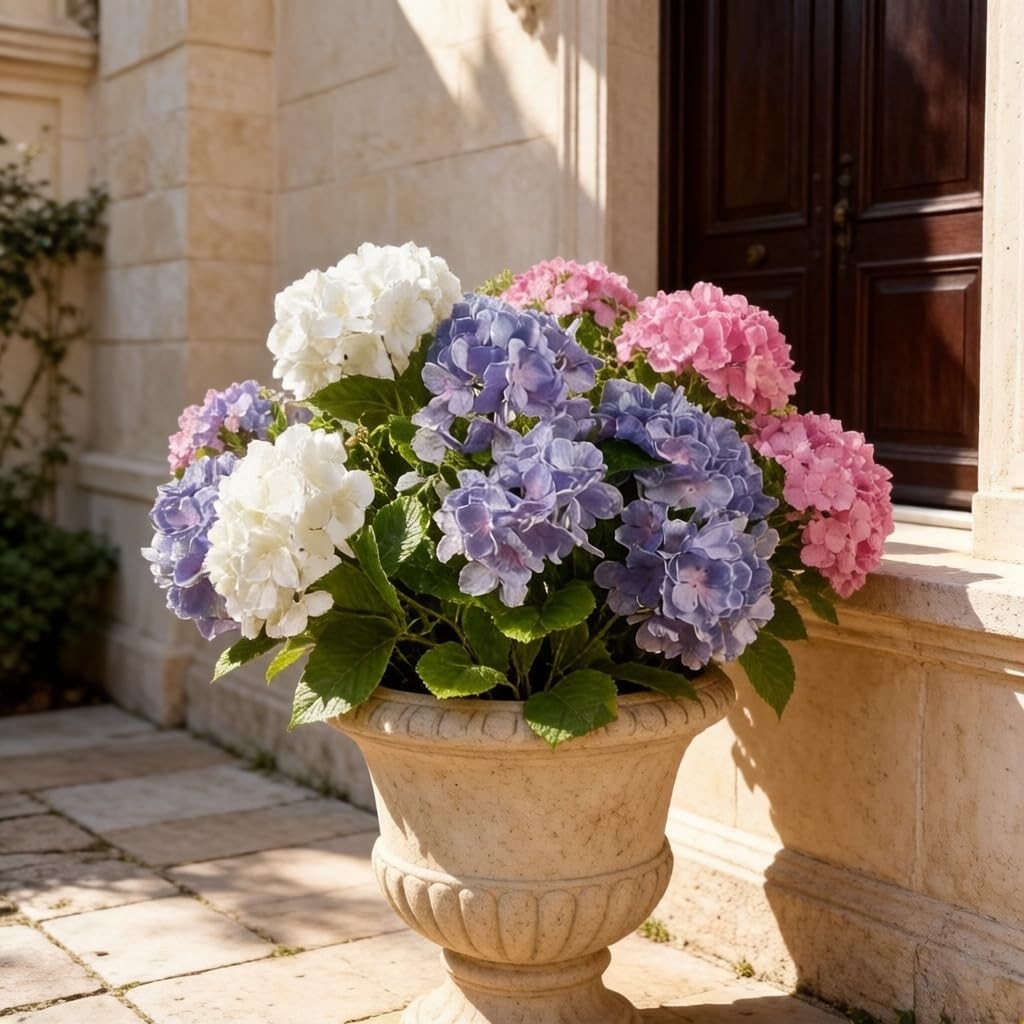 Hydrangea Artificial Flower for Outdoor, 4 Bundles Fake Hydrangea Bush Plant …