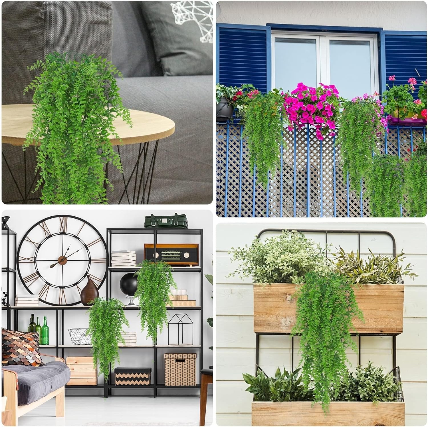 Artificial Hanging Fern Plants Faux Ivy Vines Indoor Outdoor Decor 2 Pack
