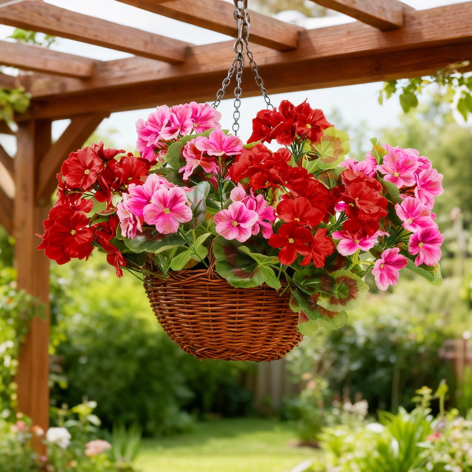 QIANYUN 14 Bundles Artificial Geranium Flowers for Outdoors, UV Resistant Sil…