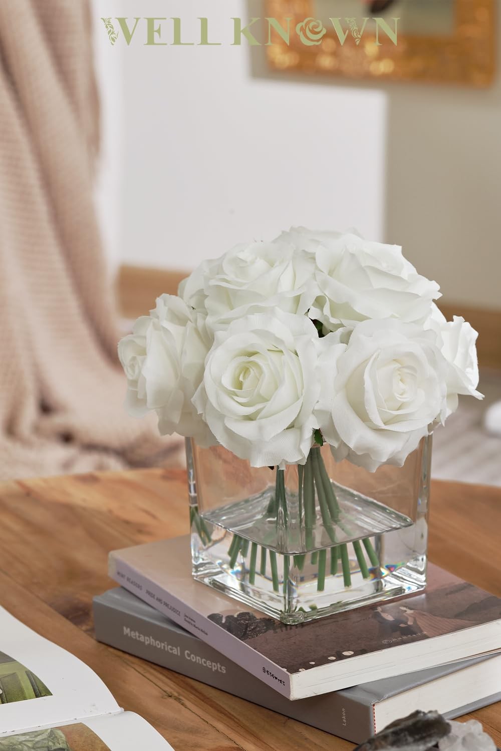 Ivory White Silk Rose Artificial Flowers In Vase Table Centerpiece Decor