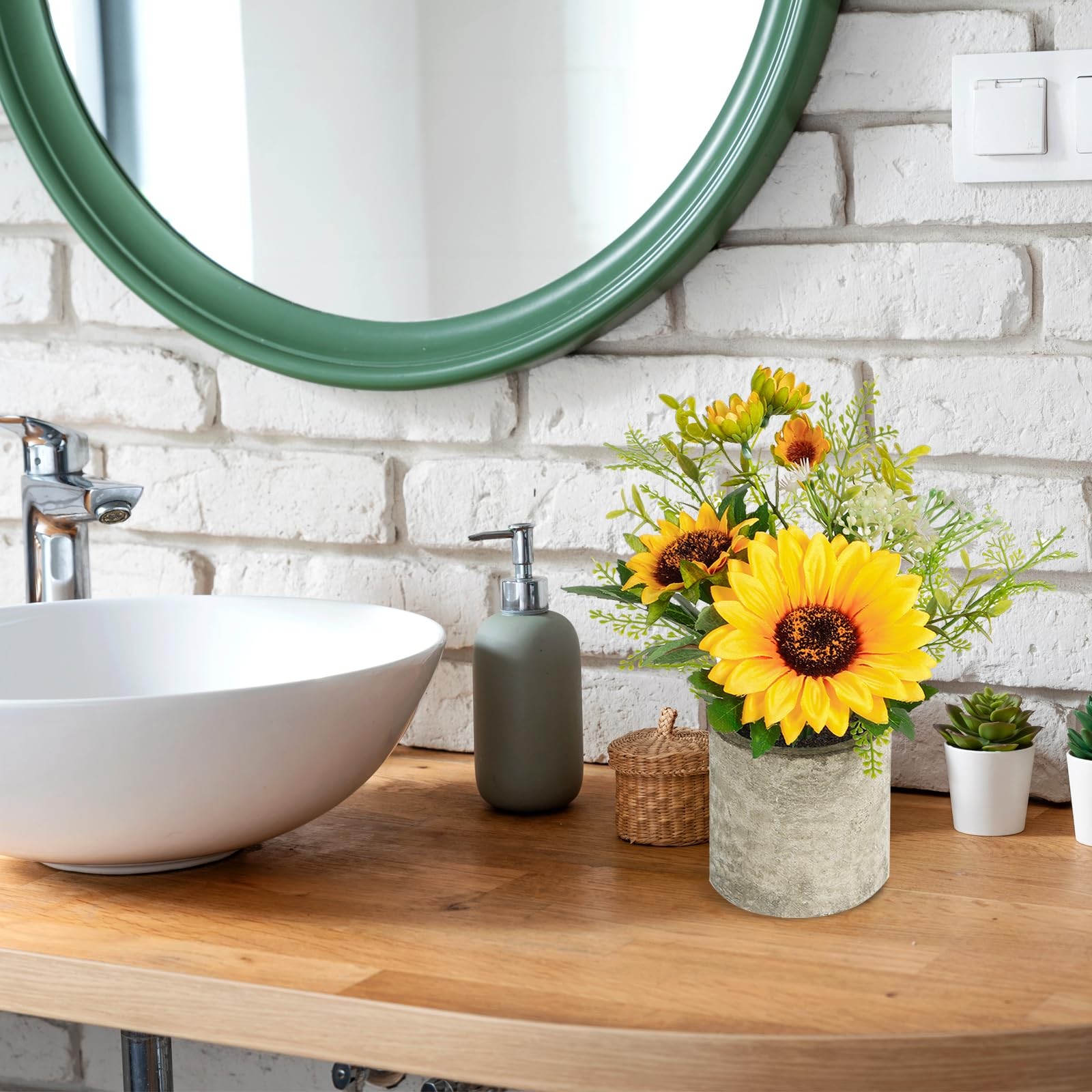 Yellow Artificial Sunflower Fake Flower In Pot Home Bathroom Kitchen Decor