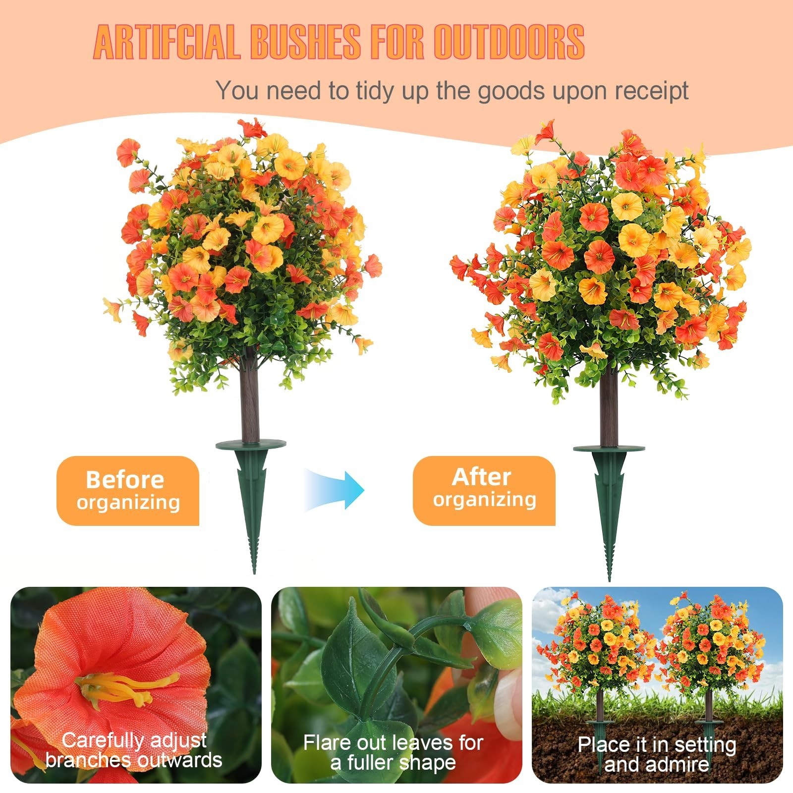 Set of 2 UV Resistant Artificial Shrubs – Fake Bushes for Patio, Porch, Garden D