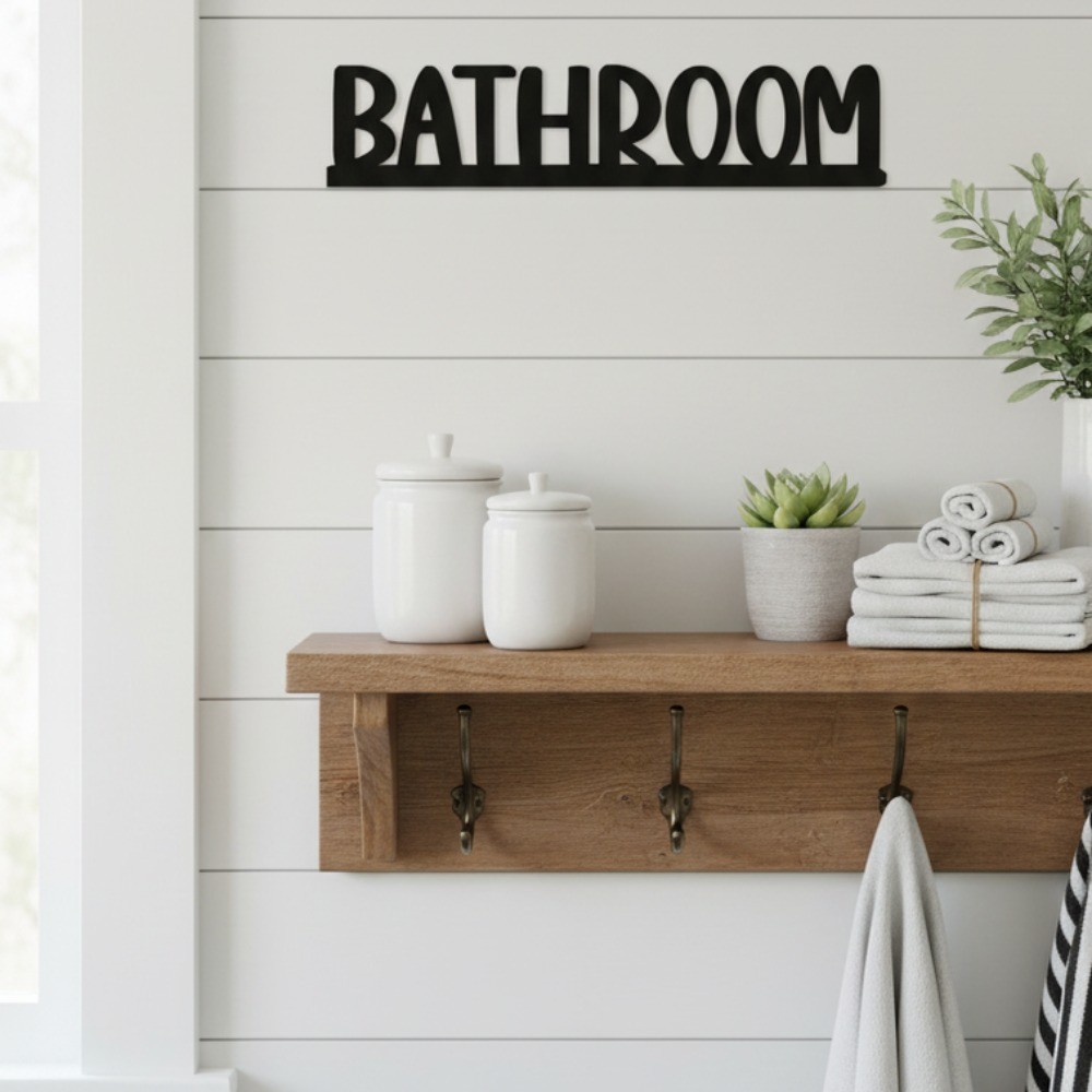 Modern Farmhouse Bathroom Wall Metal Sign – Over-The-Door Topper Décor