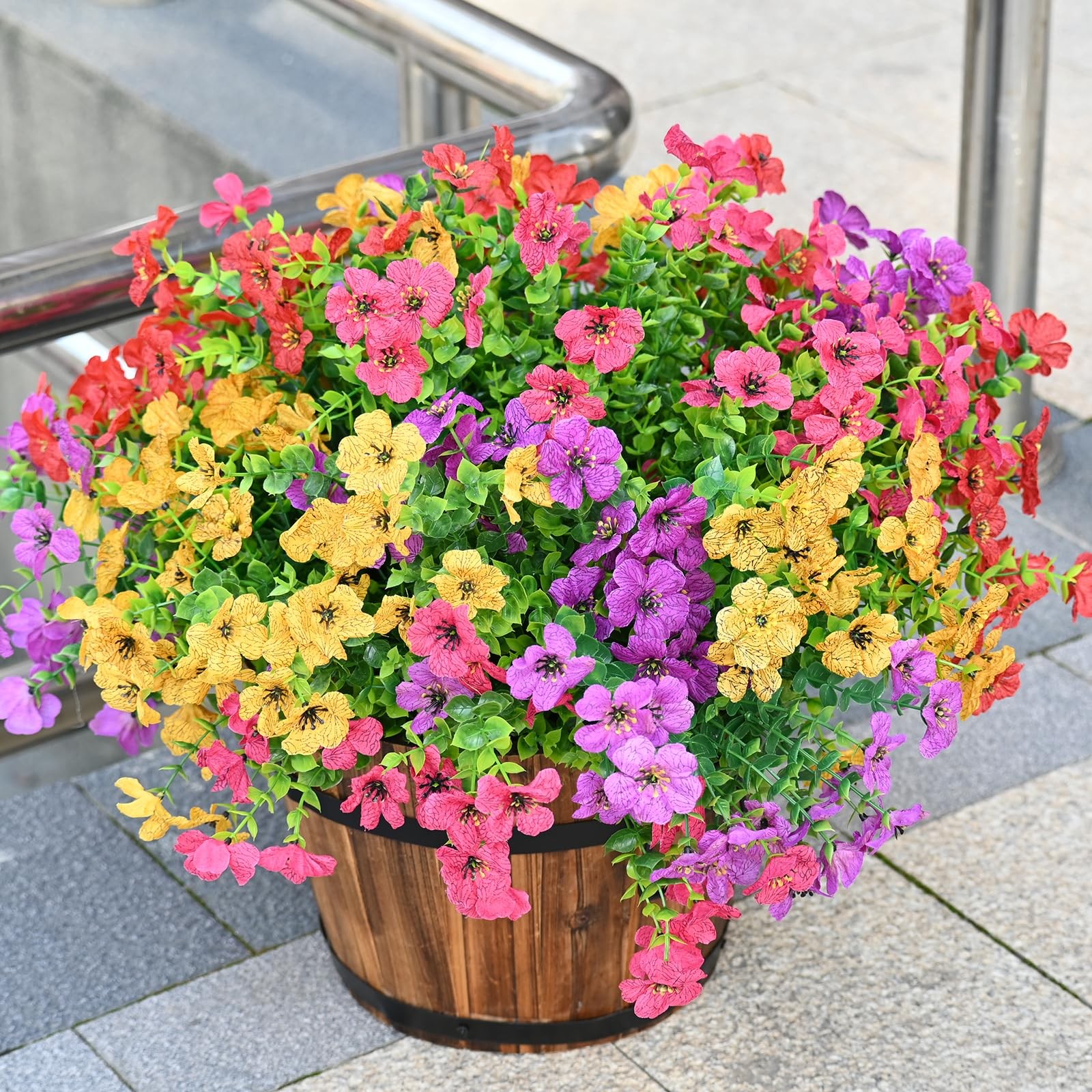 8 Pack Colorful Artificial Flowers UV Resistant for Outdoor