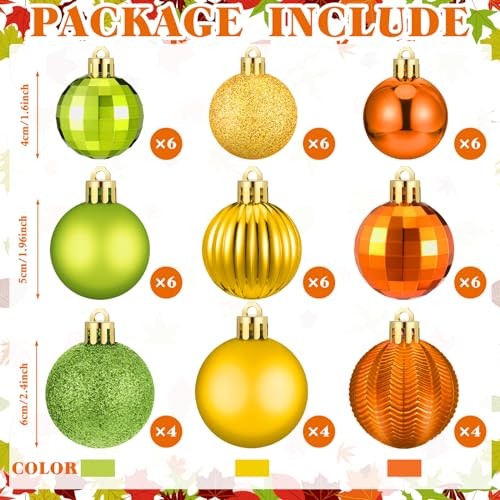 64 Pcs Fall Ball Ornaments Matt Glitter Lime Green Gold Orange Foison Style
