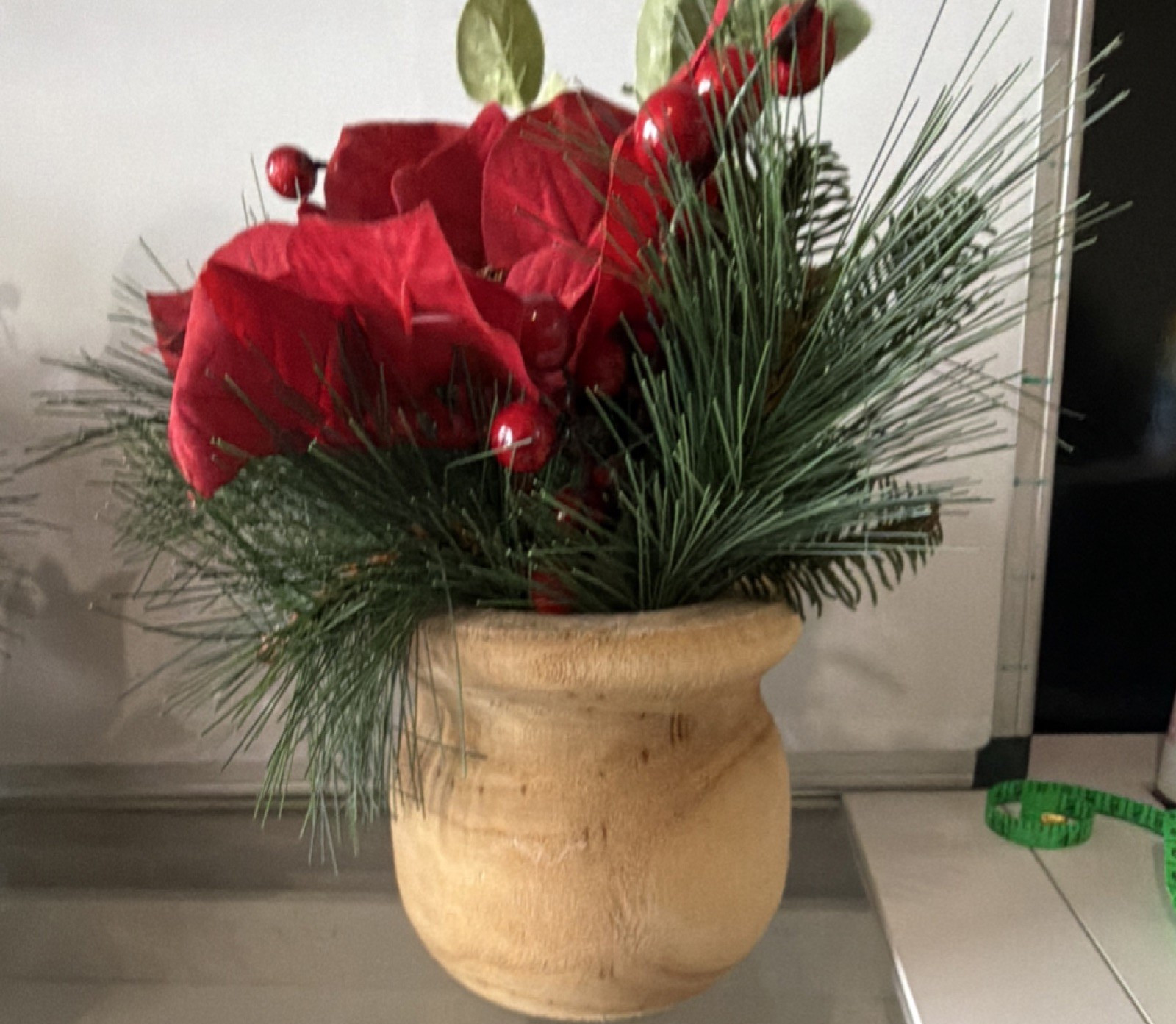 Artificial Christmas Floral Arrangement & Centerpiece Poinsettia Pine Berry Pot
