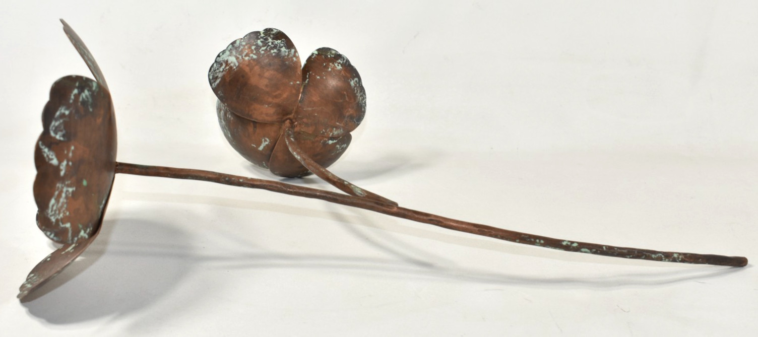 Pottery Barn SAMPLE 3 Pcs Metal Flowers Poppies Poppy Stems Copper Color NO VASE