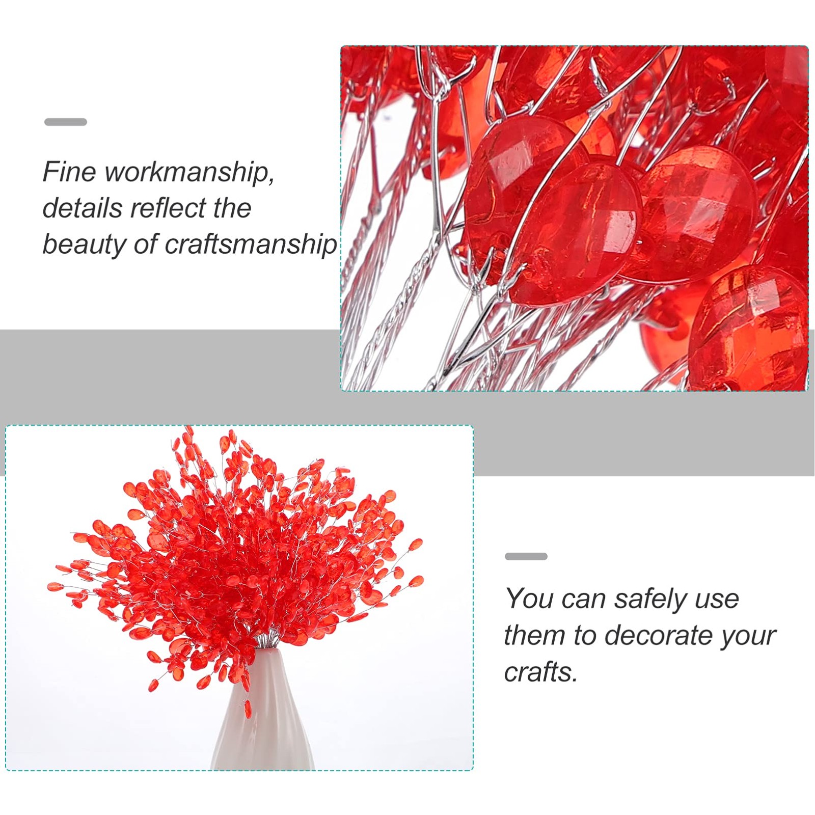 50PCS Acrylic Bead Drop Stems Crystal Floral Picks Artificial Bouquets Clear …
