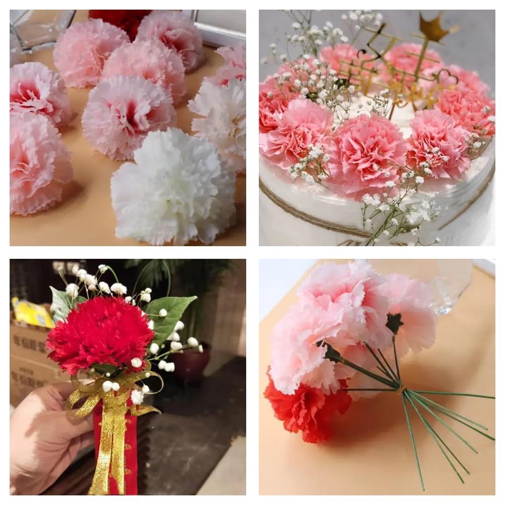 50 Artificial Silk Carnation Flower Head with Stems Set,Vase Fillers, for Hom…