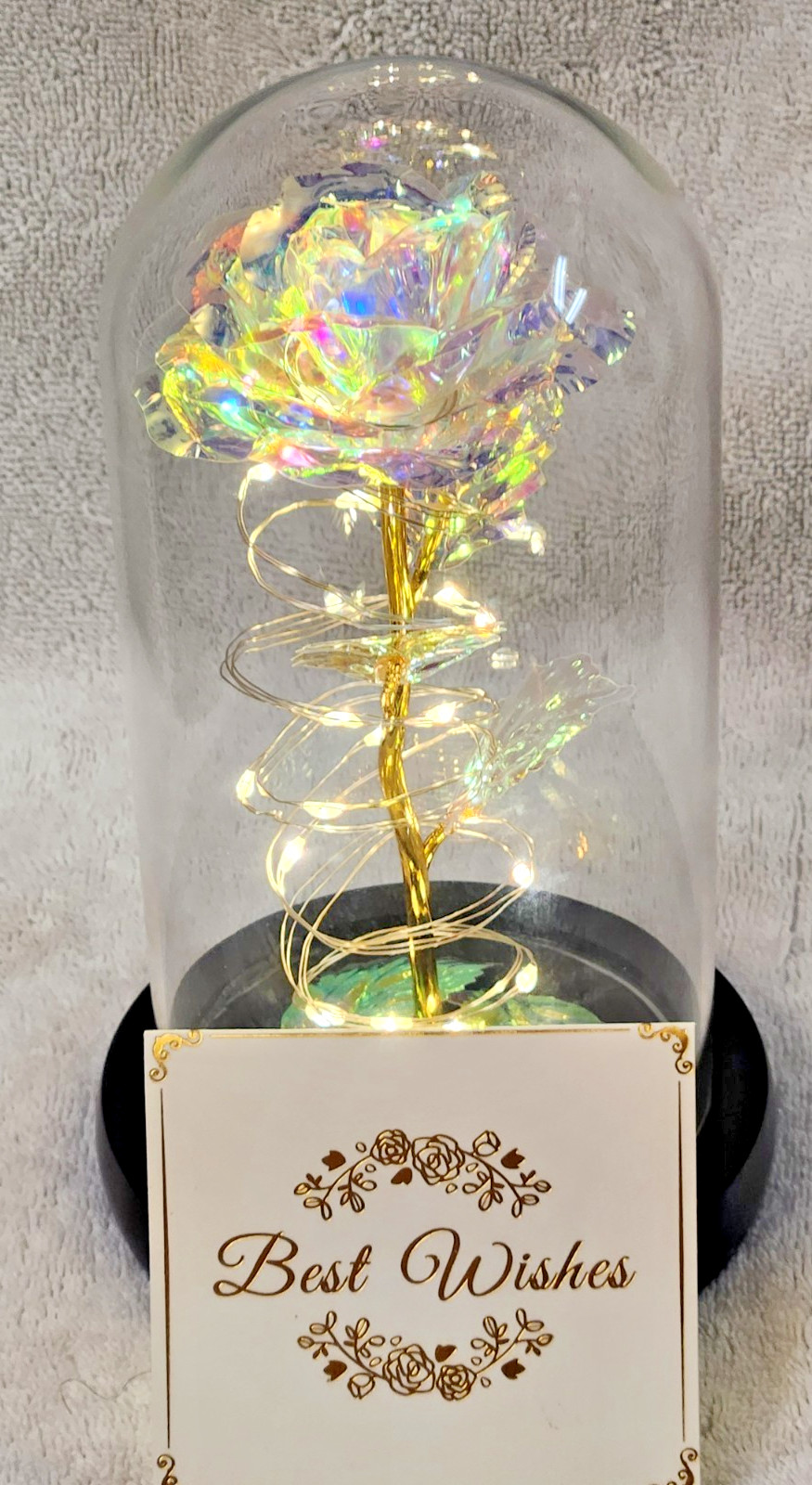 Rose Of Love In Glass Dome /w Led Lighted Rose Wedding Valentine Gifts