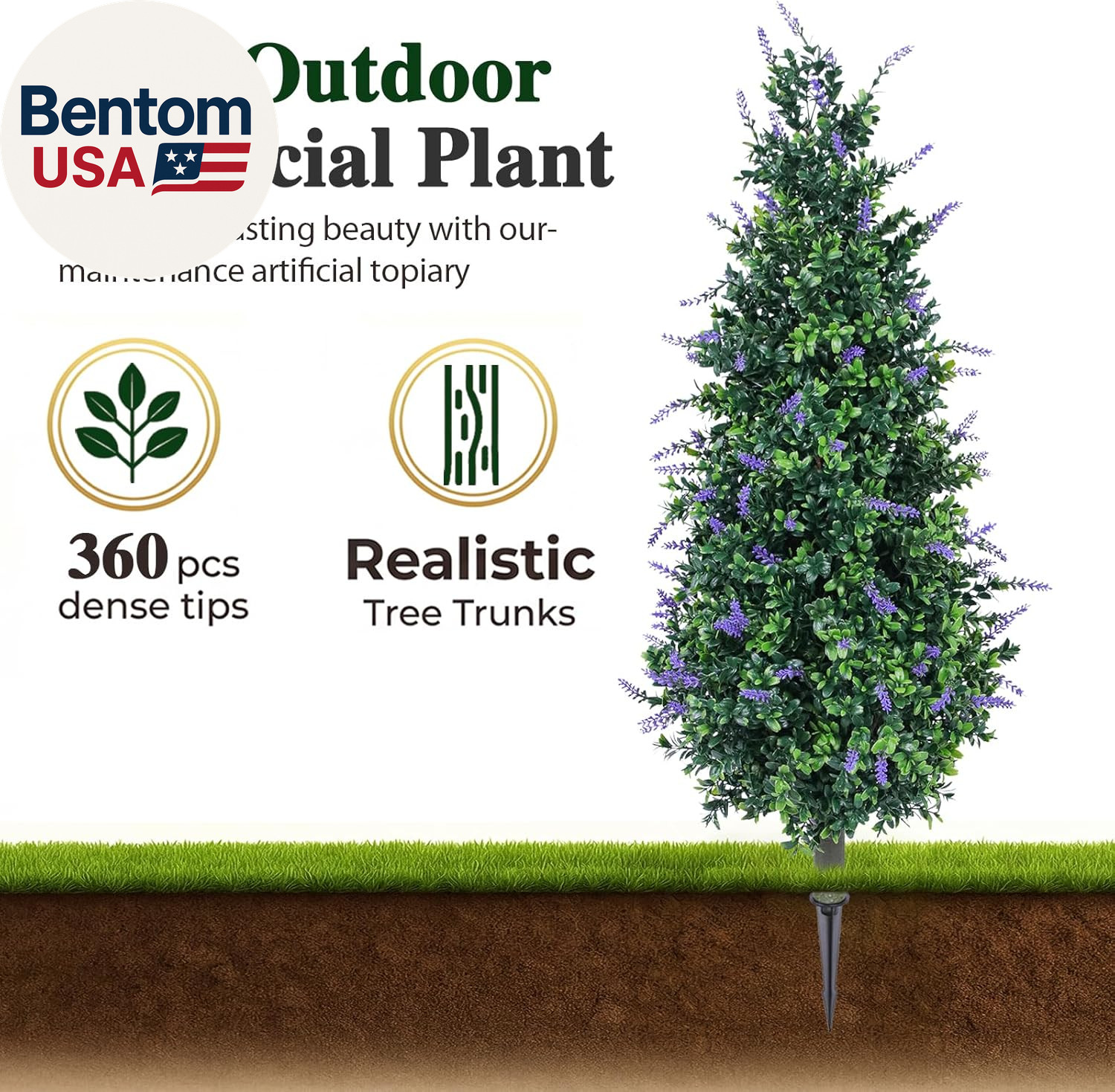 3Ft Artificial Topiary Trees with Lavender Set of 2 Outdoor Faux Plants Artifici