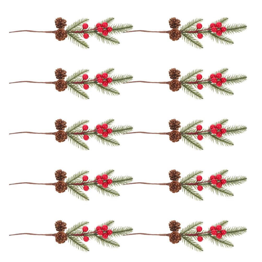 10 Pcs Berry Stems Artificial Pine Needle Branches Christmas Picks Home Decor