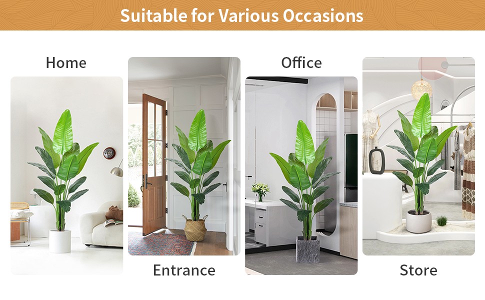 6FT Artificial Bird of Paradise Plant,Faux Palm Tree Potted Plant with Real