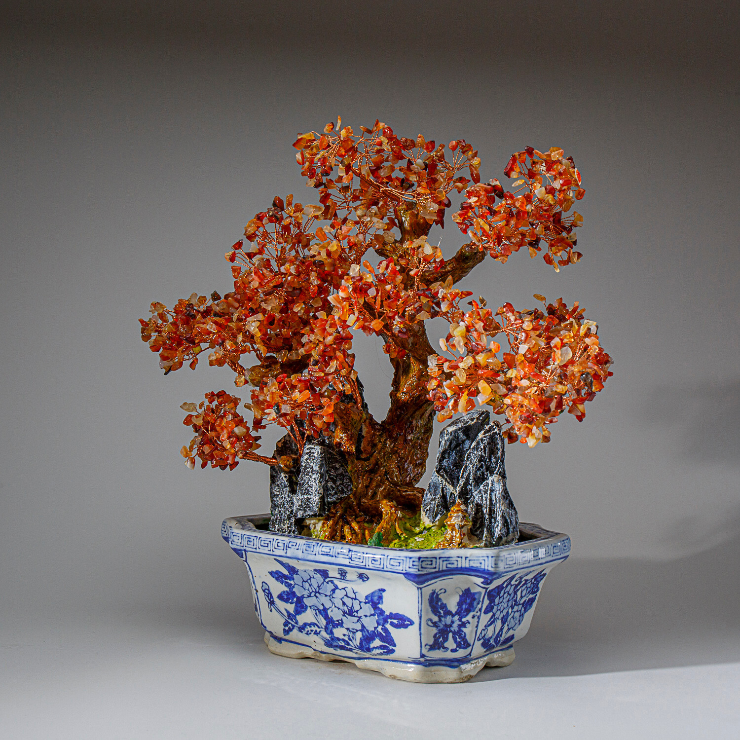 Genuine Carnelian Bonsai Tree in Square Ceramic Pot (15”)