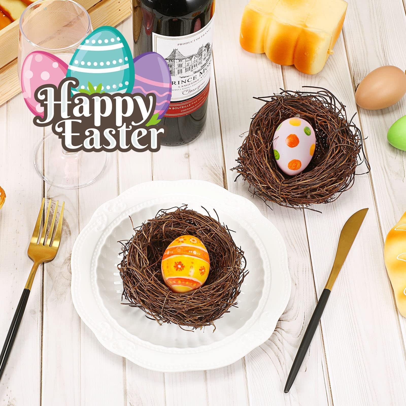 24 Pcs Mini Faux Rattan Bird Nests for Crafts – Easter Decor, Fairy Garden, DIY