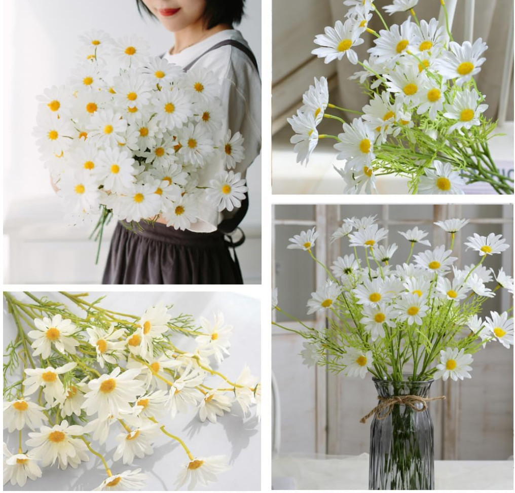 Artificial Flowers 8 Bundles 20” White Artificial Daisy Flowers | UV Resistant
