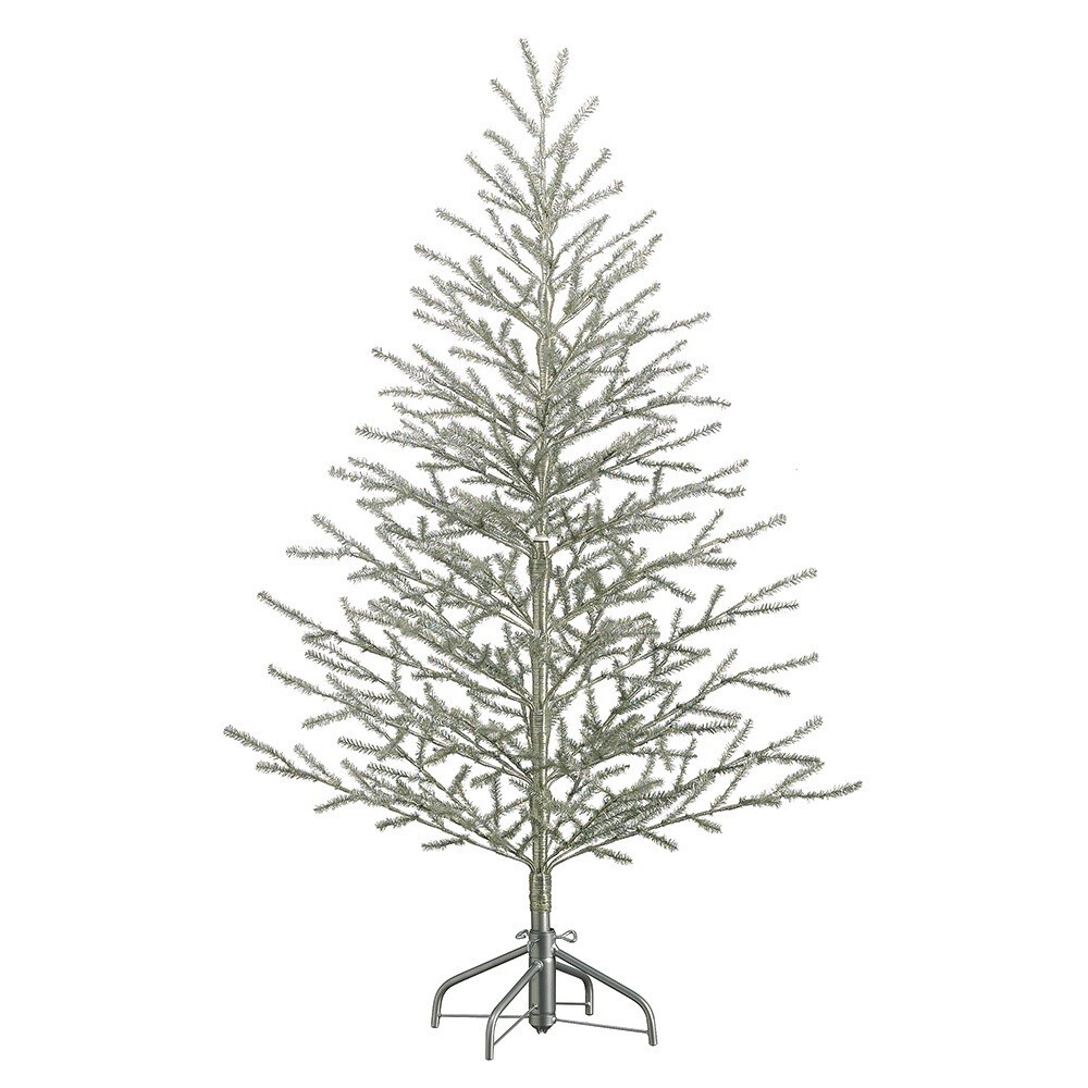 5’Hx40 D Tinsel Christmas Tree on Metal Stand Antique Silver (5′) Decor