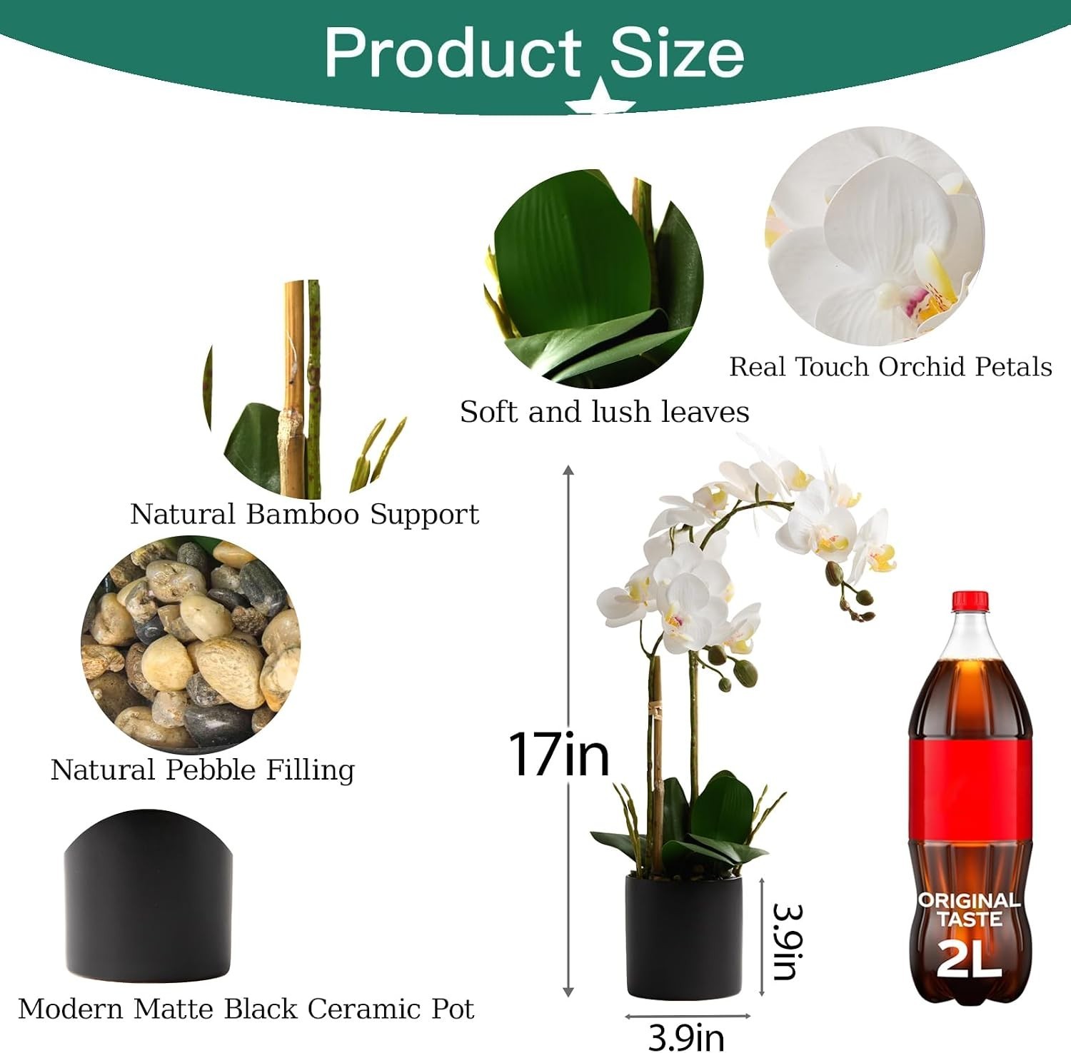 Low-Maintenance 17” Faux Orchid in Modern Black Pot – Perfect Decorative Accent