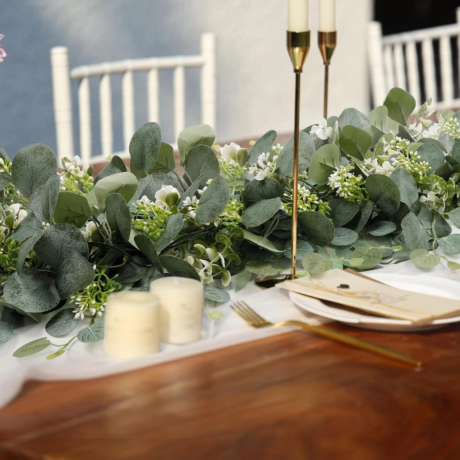 2x Artificial Eucalyptus Garland,Eucalyptus Leaves Table Greenery Garland Wreath