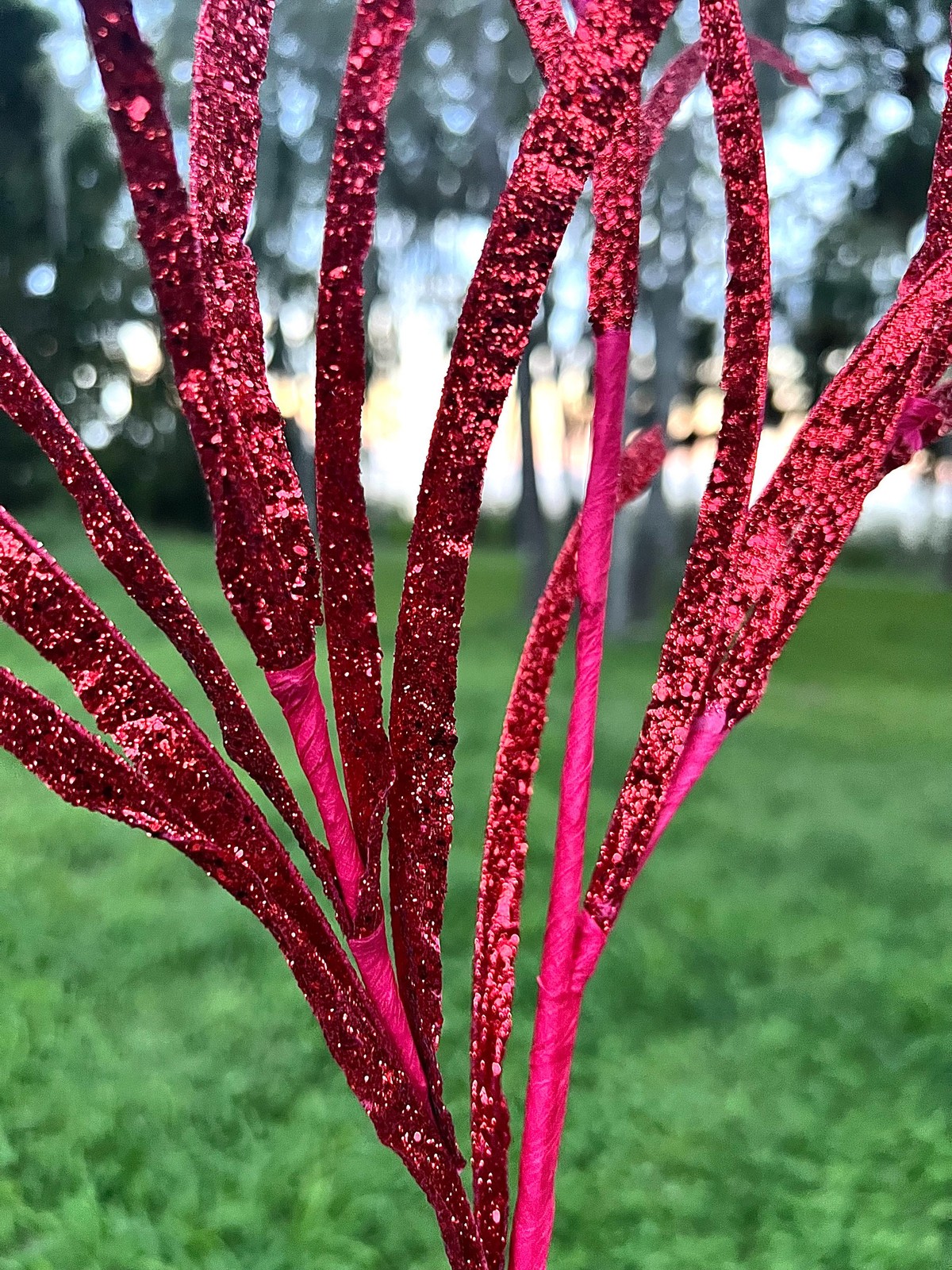 Christmas Glittered Paper Grass Red Spray Pick Holiday Tree Accents 4 Count