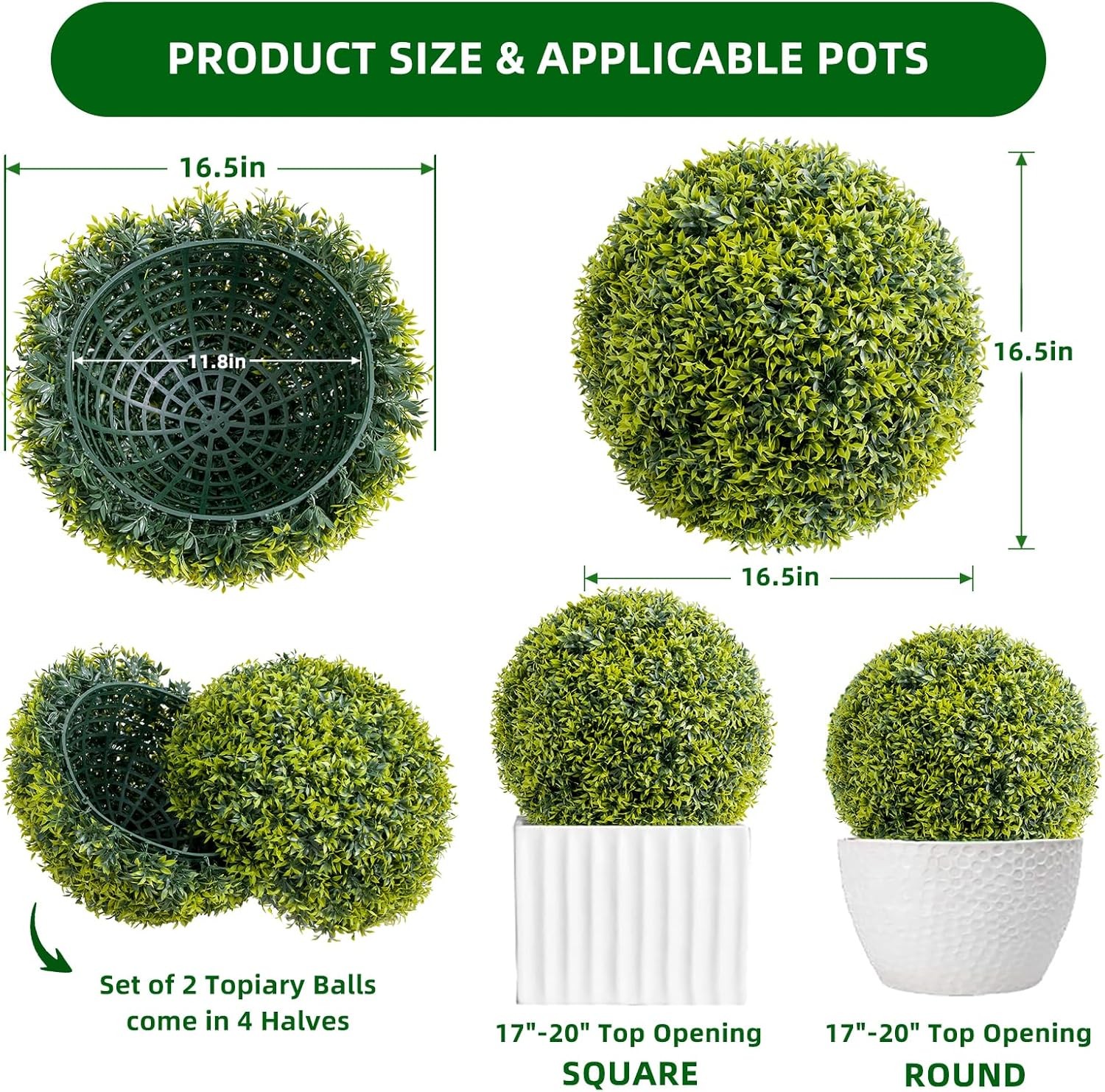 2PCS 42cm Artificial Plant Topiary Balls UV Resistant Faux Boxwood Balls Decor
