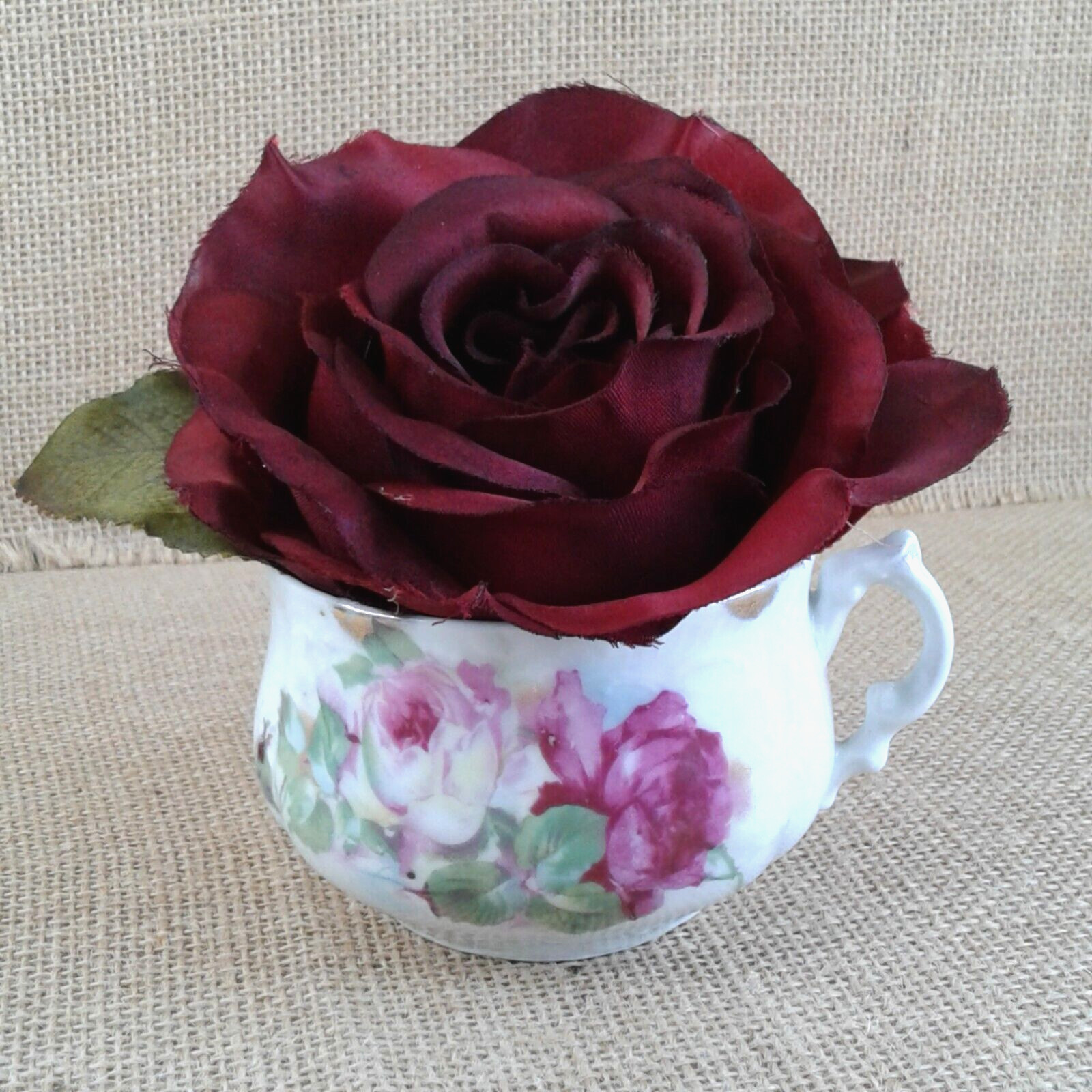 Deep Red Rose Original Floral Decor Tea Cup Chic Victorian Love Unique Gift 1457
